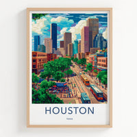 Houston Poster - Texas Framed Print - Colorful Urban Landscape Lounge Decor