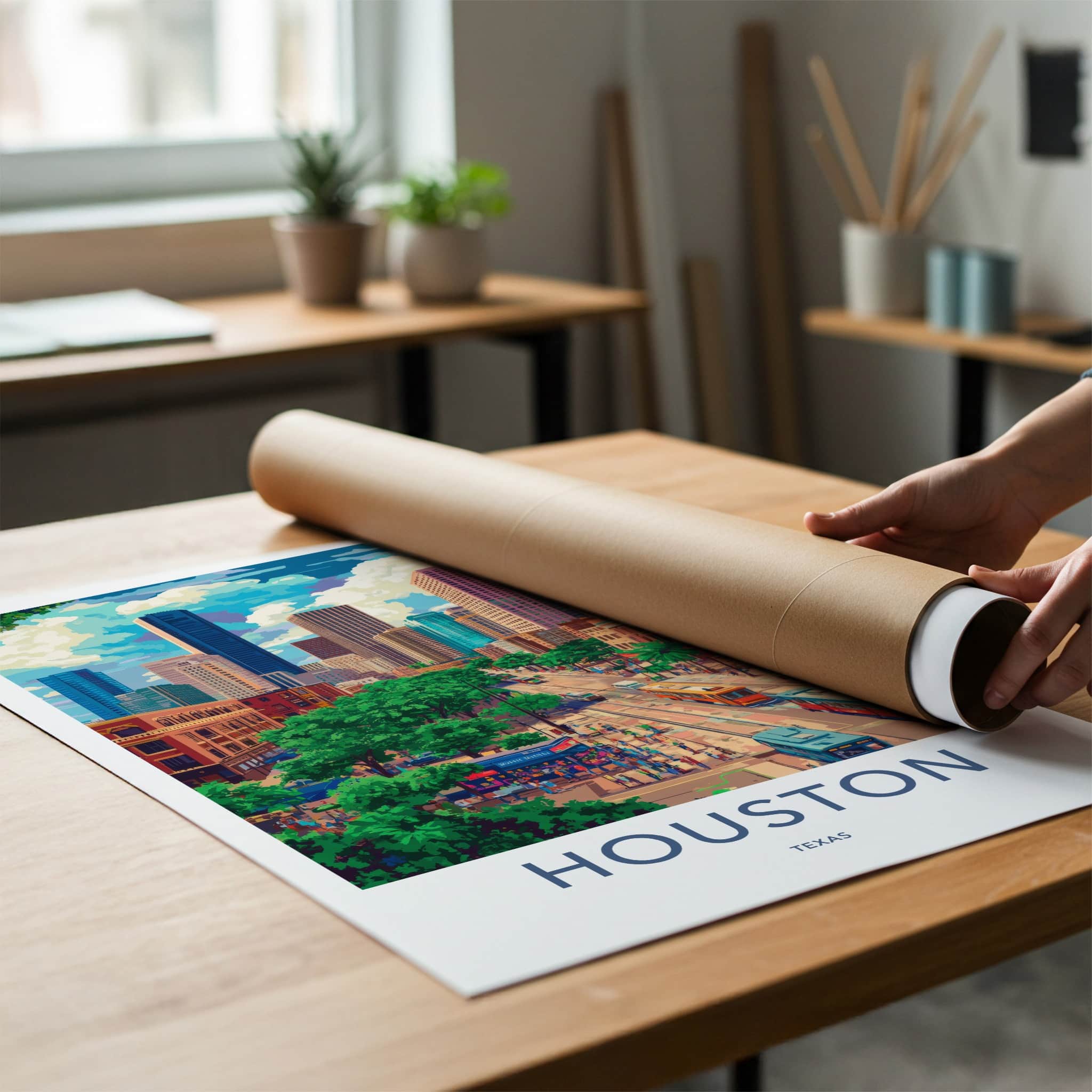 Houston Poster - Texas Framed Print - Colorful Urban Landscape Lounge Decor