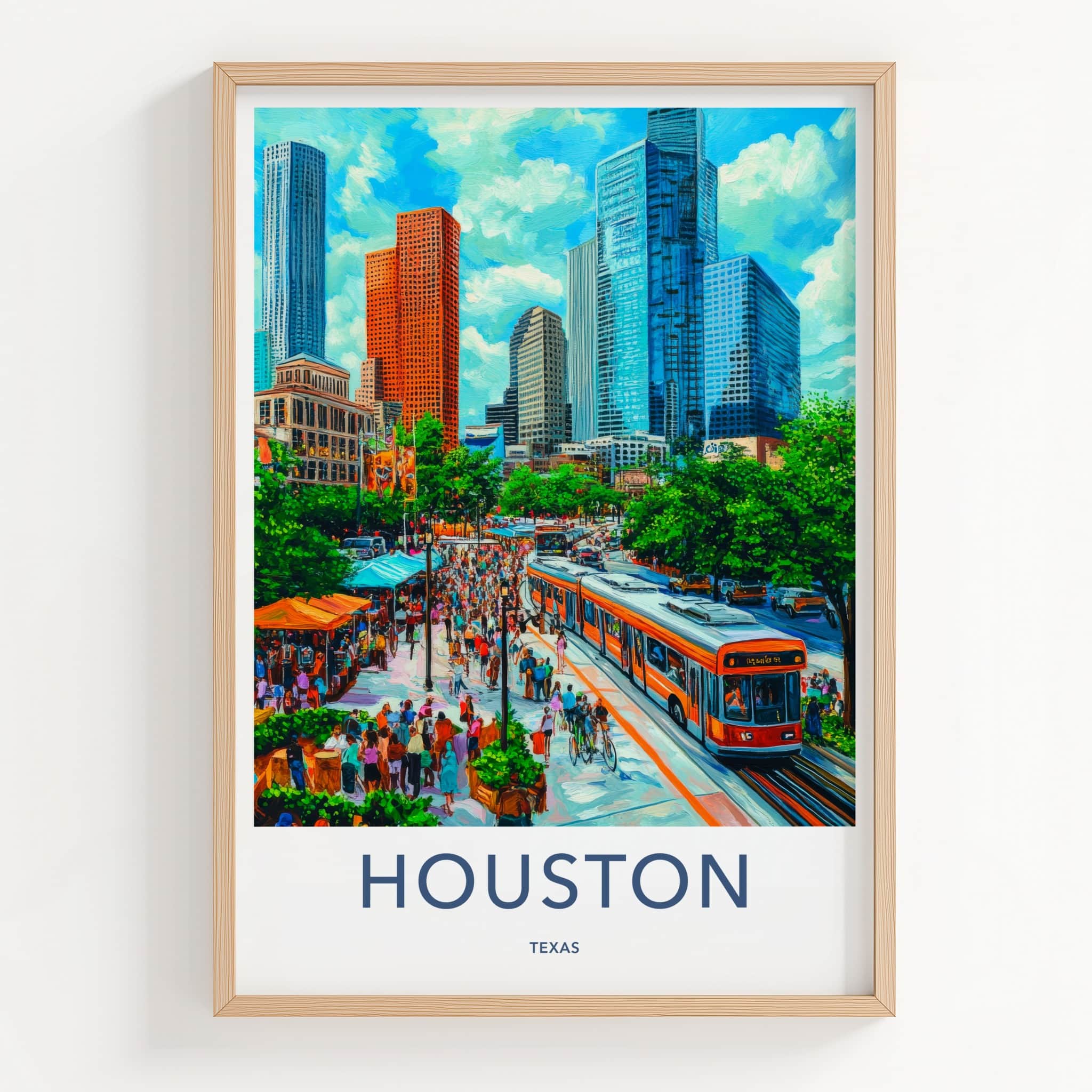 Houston Poster - Texas Framed Print - Vibrant Urban Scene Framed Decor