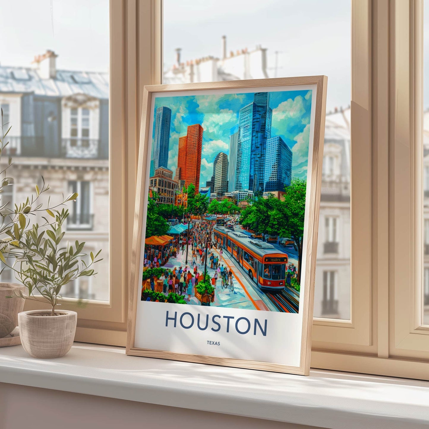 Houston Poster - Texas Framed Print - Vibrant Urban Scene Framed Decor