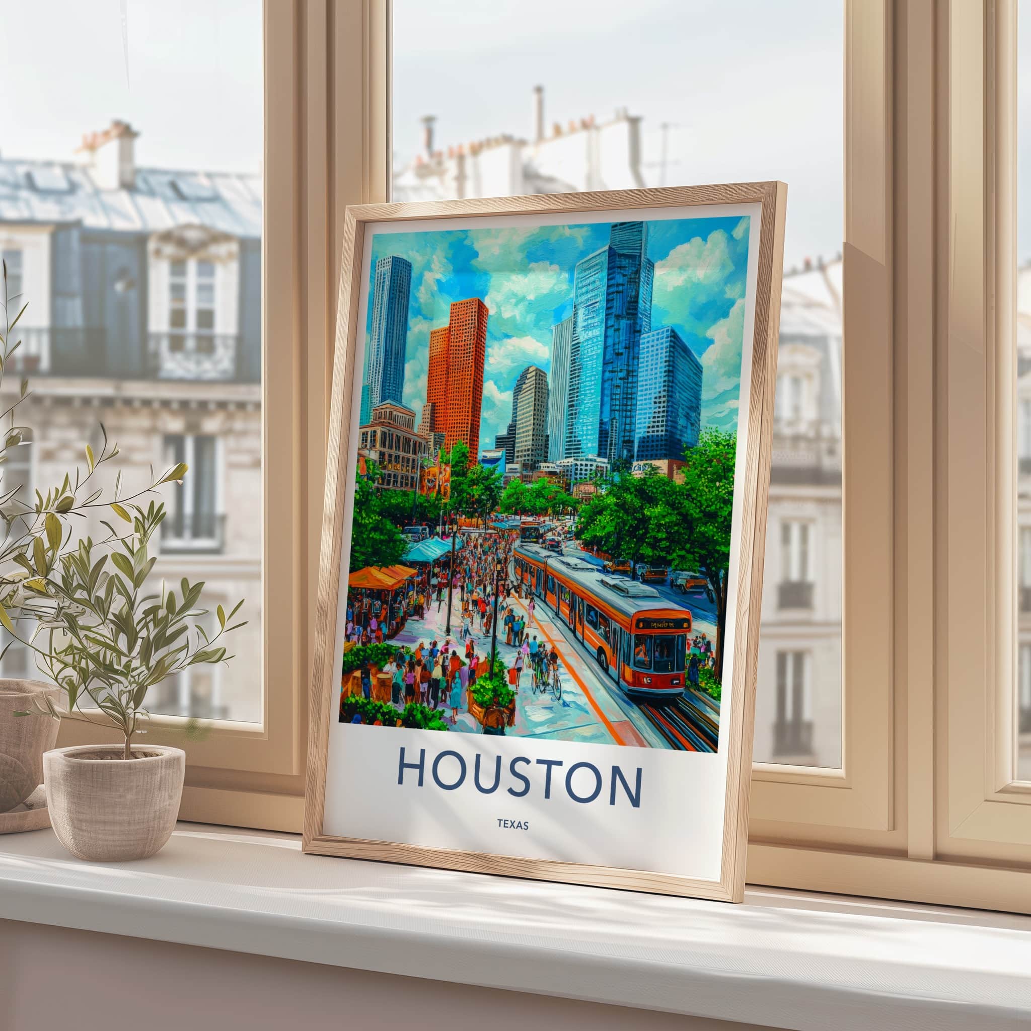 Houston Poster - Texas Framed Print - Vibrant Urban Scene Framed Decor