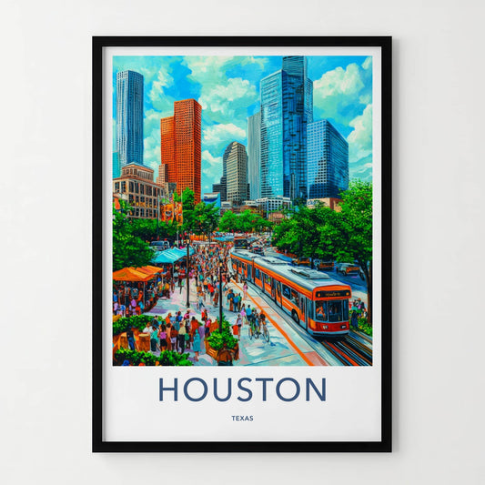 Houston Poster - Texas Framed Print - Vibrant Urban Scene Framed Decor