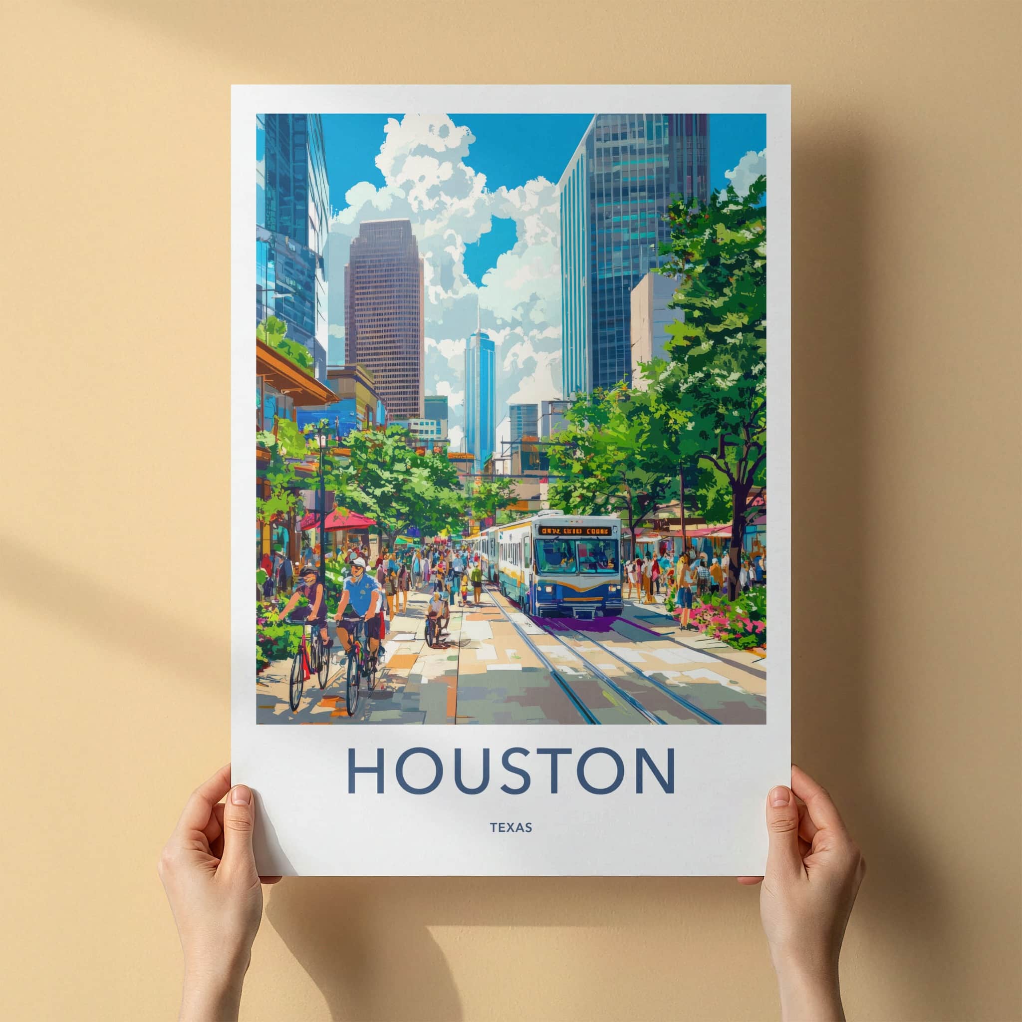Houston Poster - Texas Travel Art - Lively City Scene Home Decor