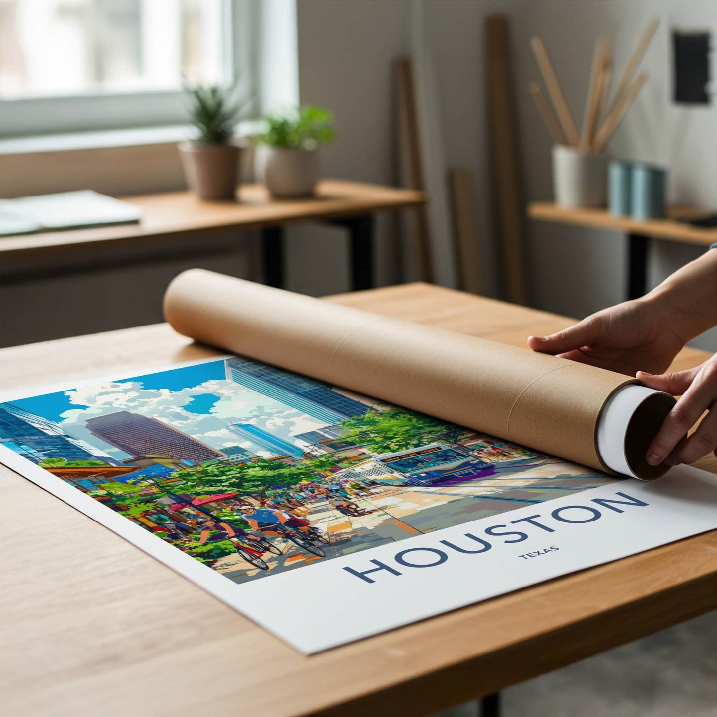 Houston Poster - Texas Travel Art - Lively City Scene Home Decor