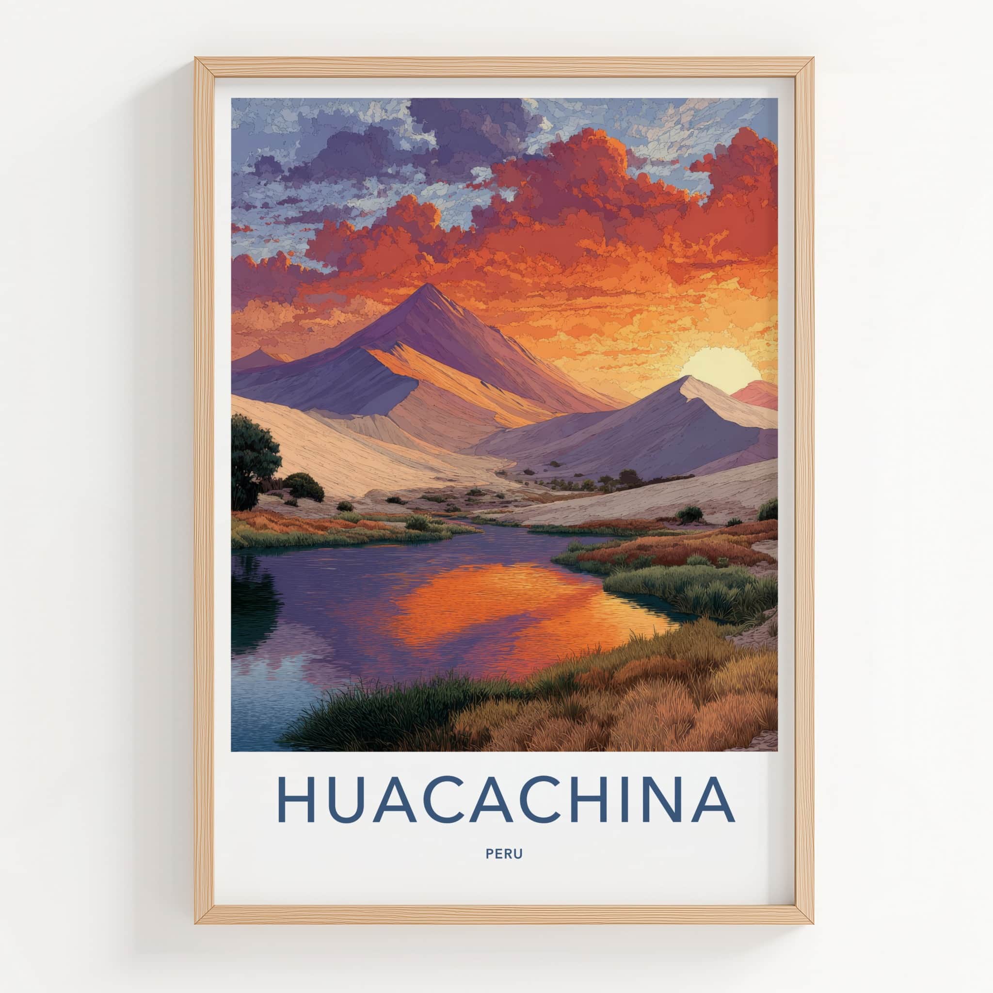 Huacachina Poster - Peru Framed Art - Sunset Mountain Oasis Wall Decor