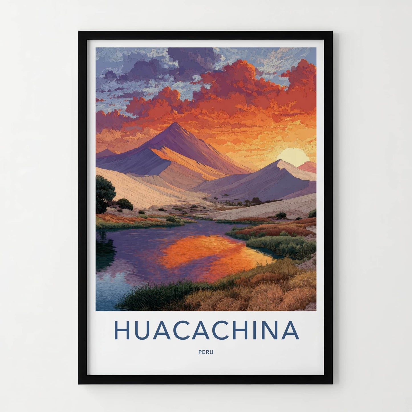 Huacachina Poster - Peru Framed Art - Sunset Mountain Oasis Wall Decor
