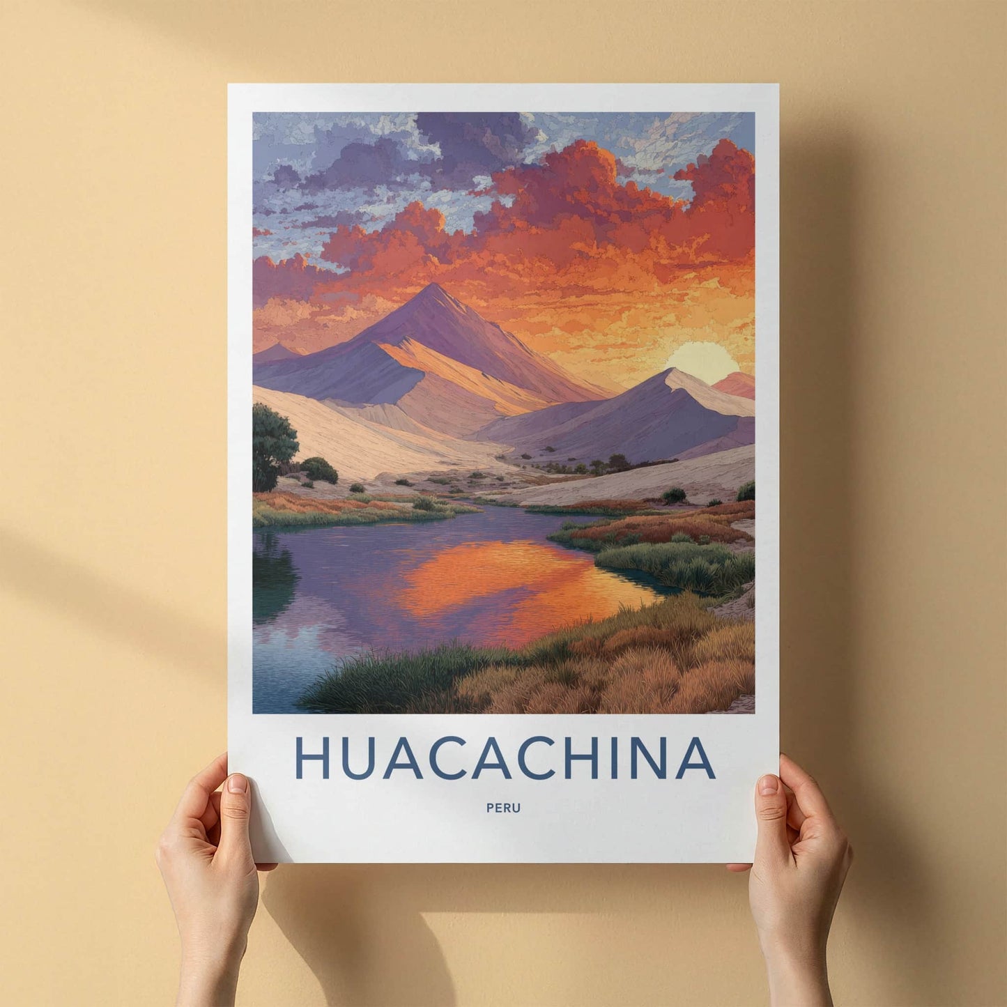 Huacachina Poster - Peru Framed Art - Sunset Mountain Oasis Wall Decor