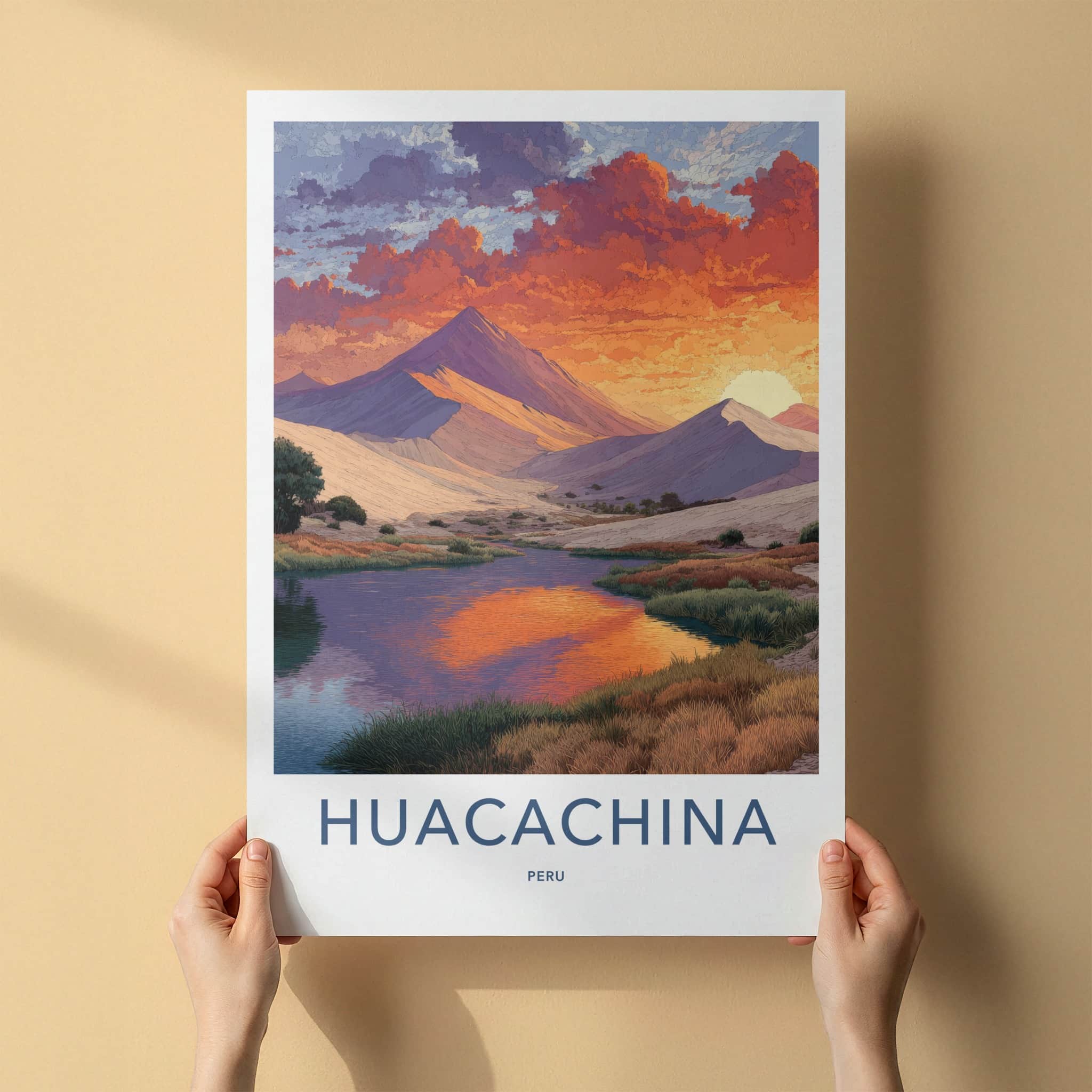 Huacachina Poster - Peru Framed Art - Sunset Mountain Oasis Wall Decor