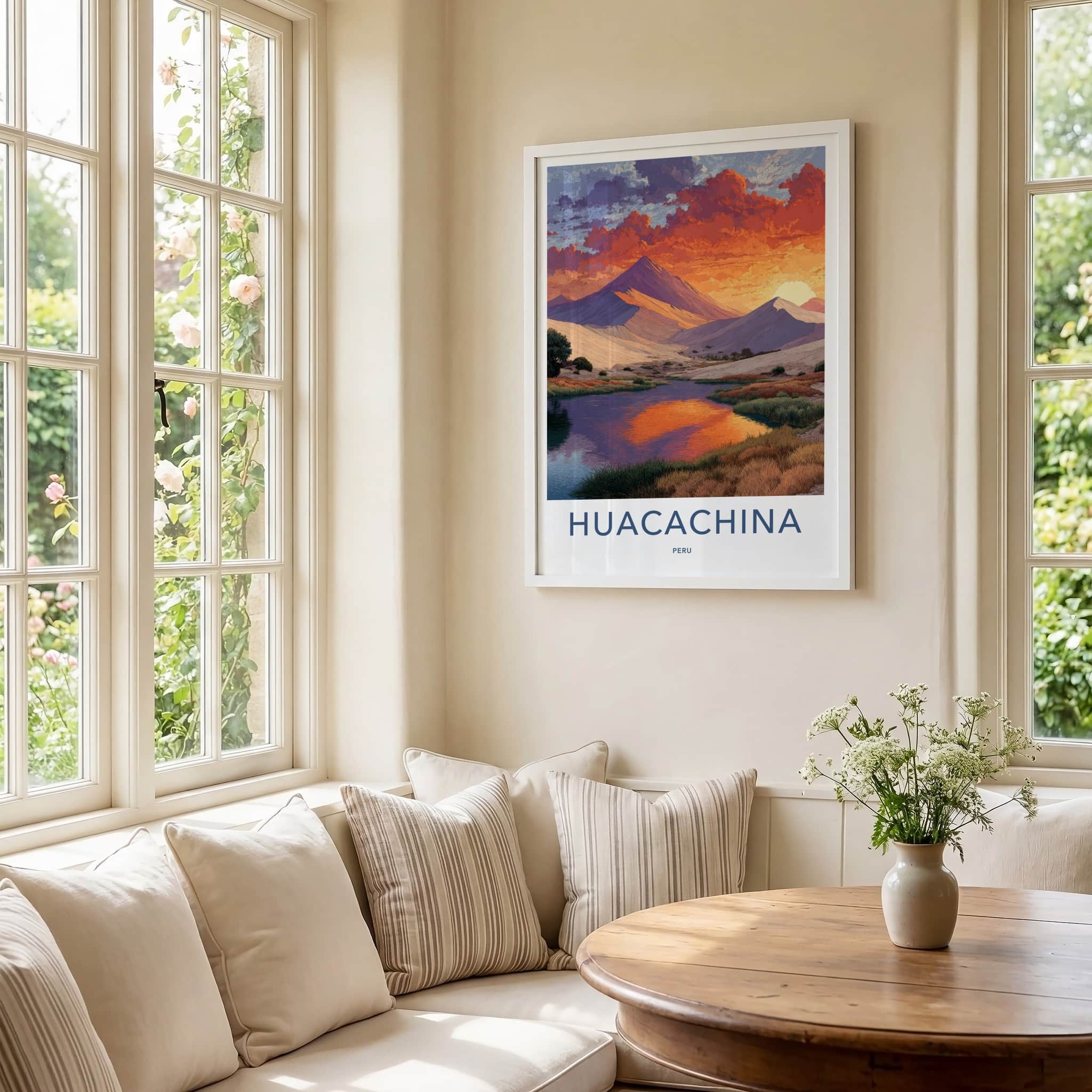 Huacachina Poster - Peru Framed Art - Sunset Mountain Oasis Wall Decor