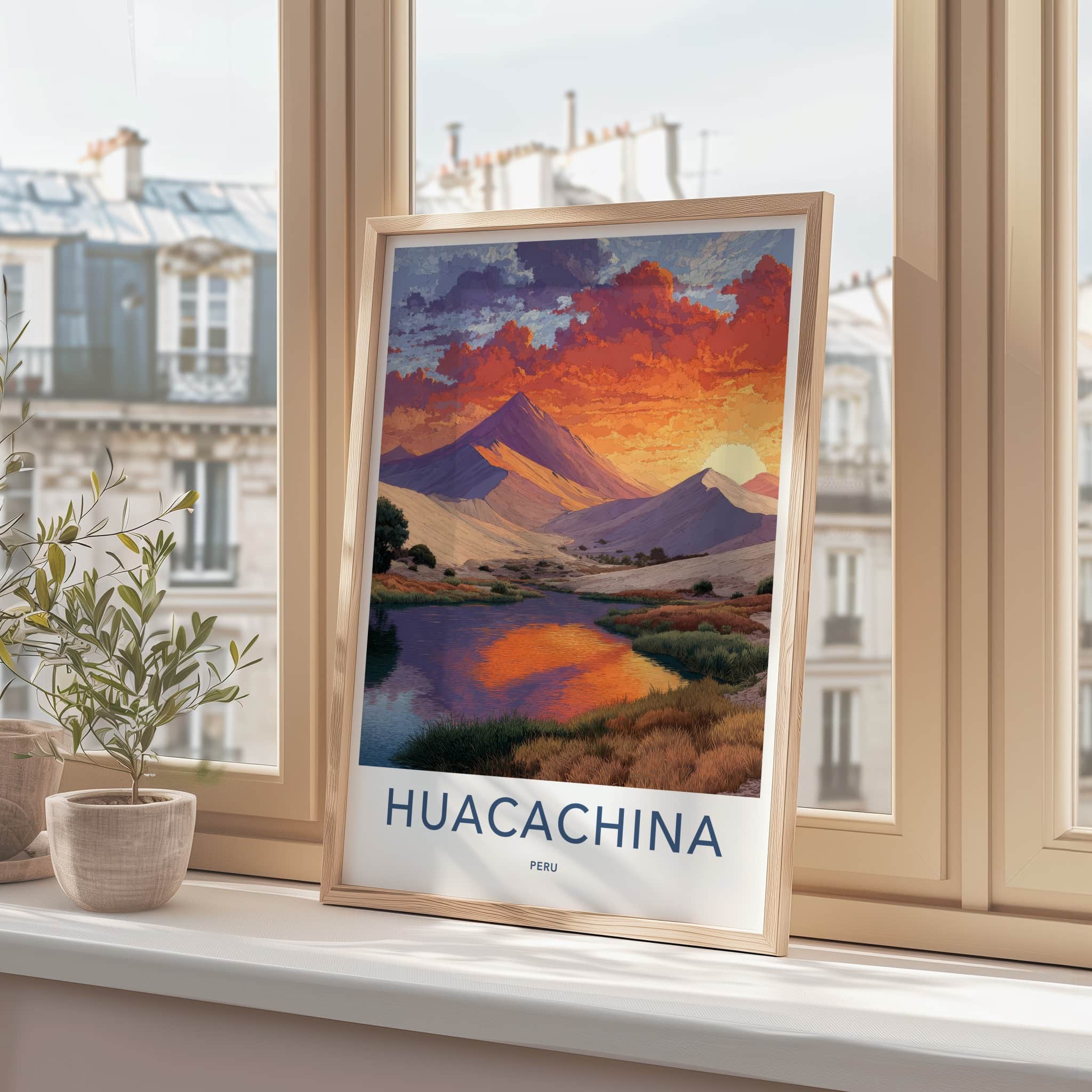 Huacachina Poster - Peru Framed Art - Sunset Mountain Oasis Wall Decor