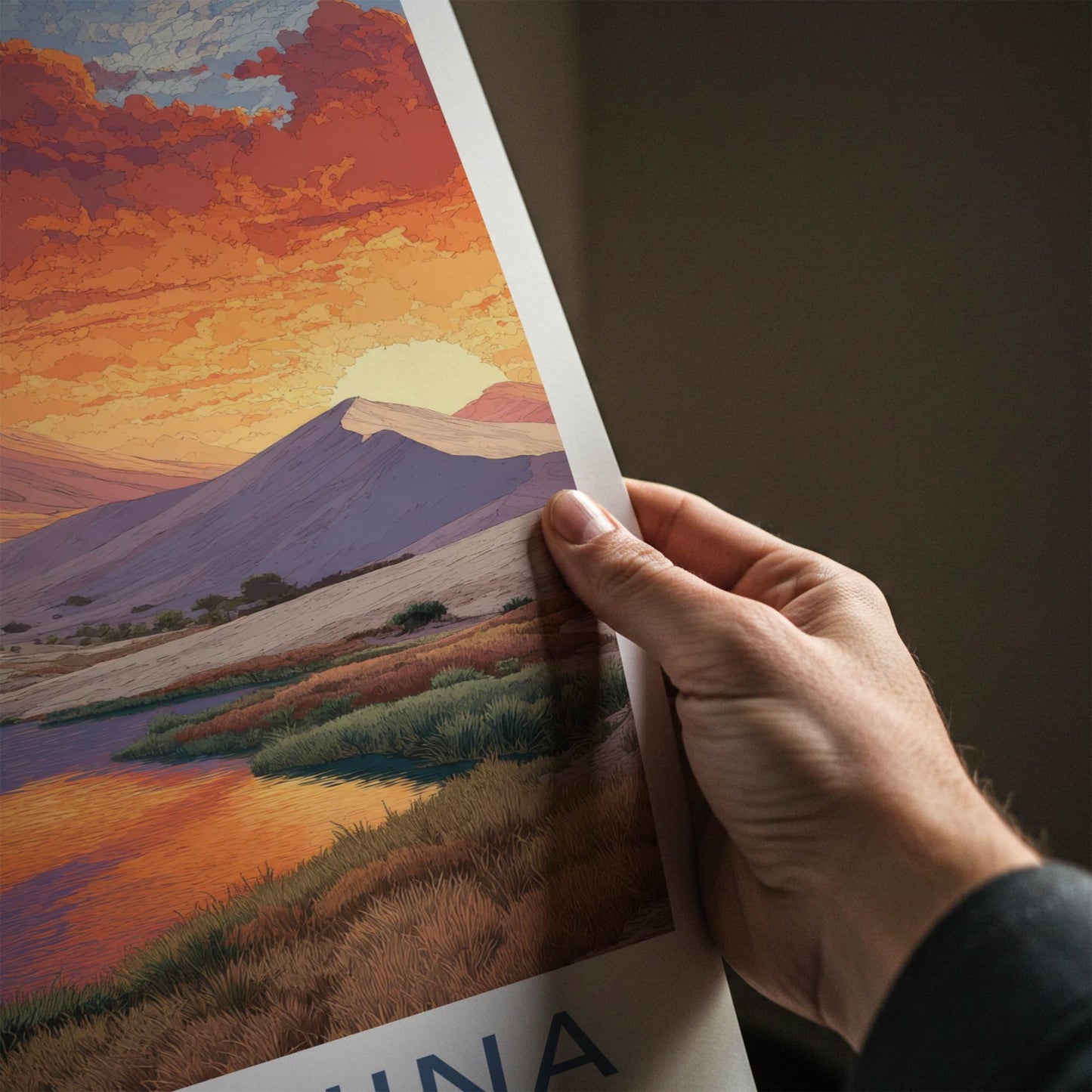 Huacachina Poster - Peru Framed Art - Sunset Mountain Oasis Wall Decor
