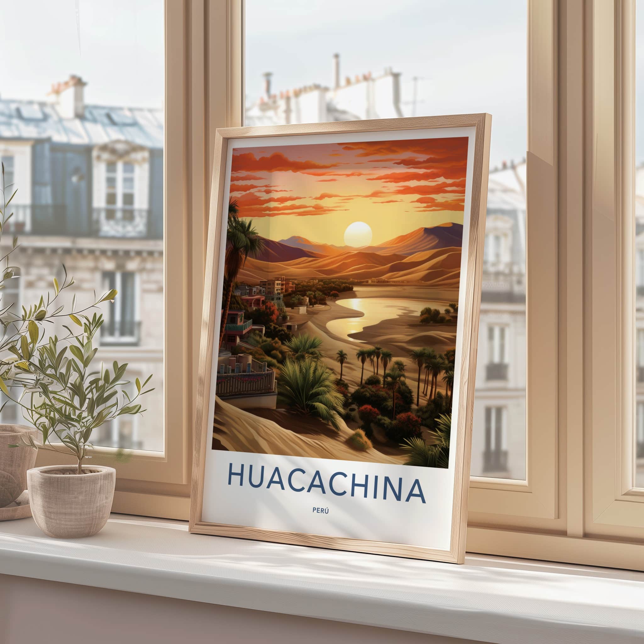 Huacachina Poster - Peru Framed Print - Desert Oasis Sunset Framed Decor