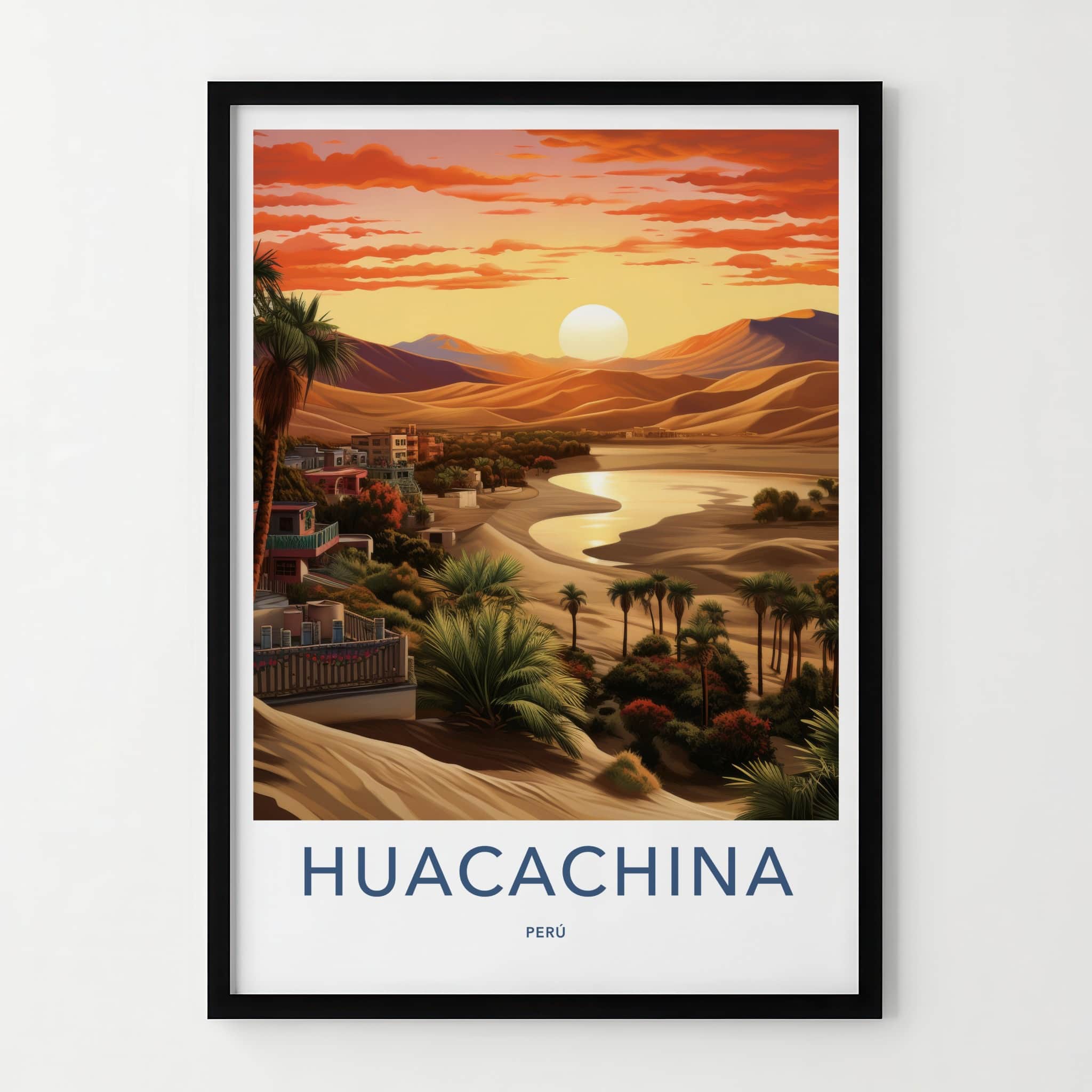 Huacachina Poster - Peru Framed Print - Desert Oasis Sunset Framed Decor