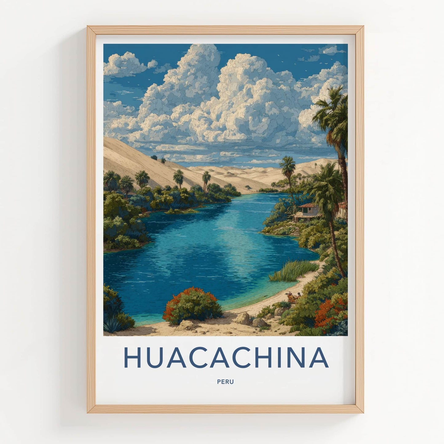 Huacachina Poster - Peru Travel Art - Desert Oasis Lagoon Home Decor