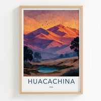 Huacachina Poster - Peru Travel Art - Desert Oasis Sunset Home Decor