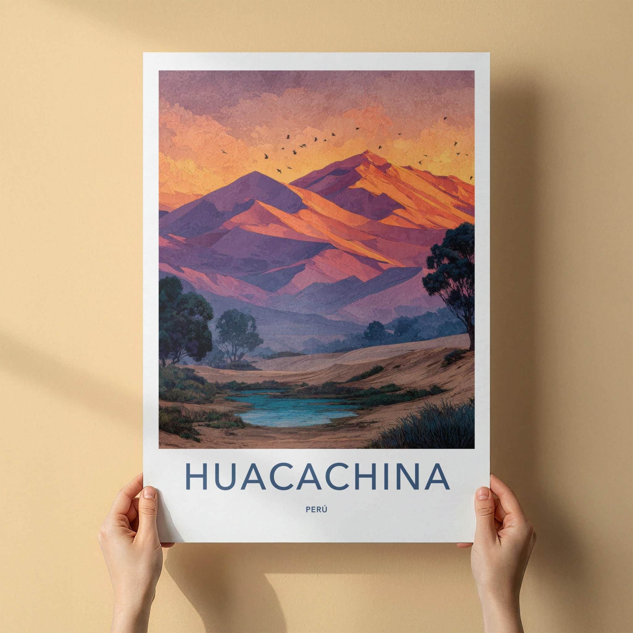 Huacachina Poster - Peru Travel Art - Desert Oasis Sunset Home Decor
