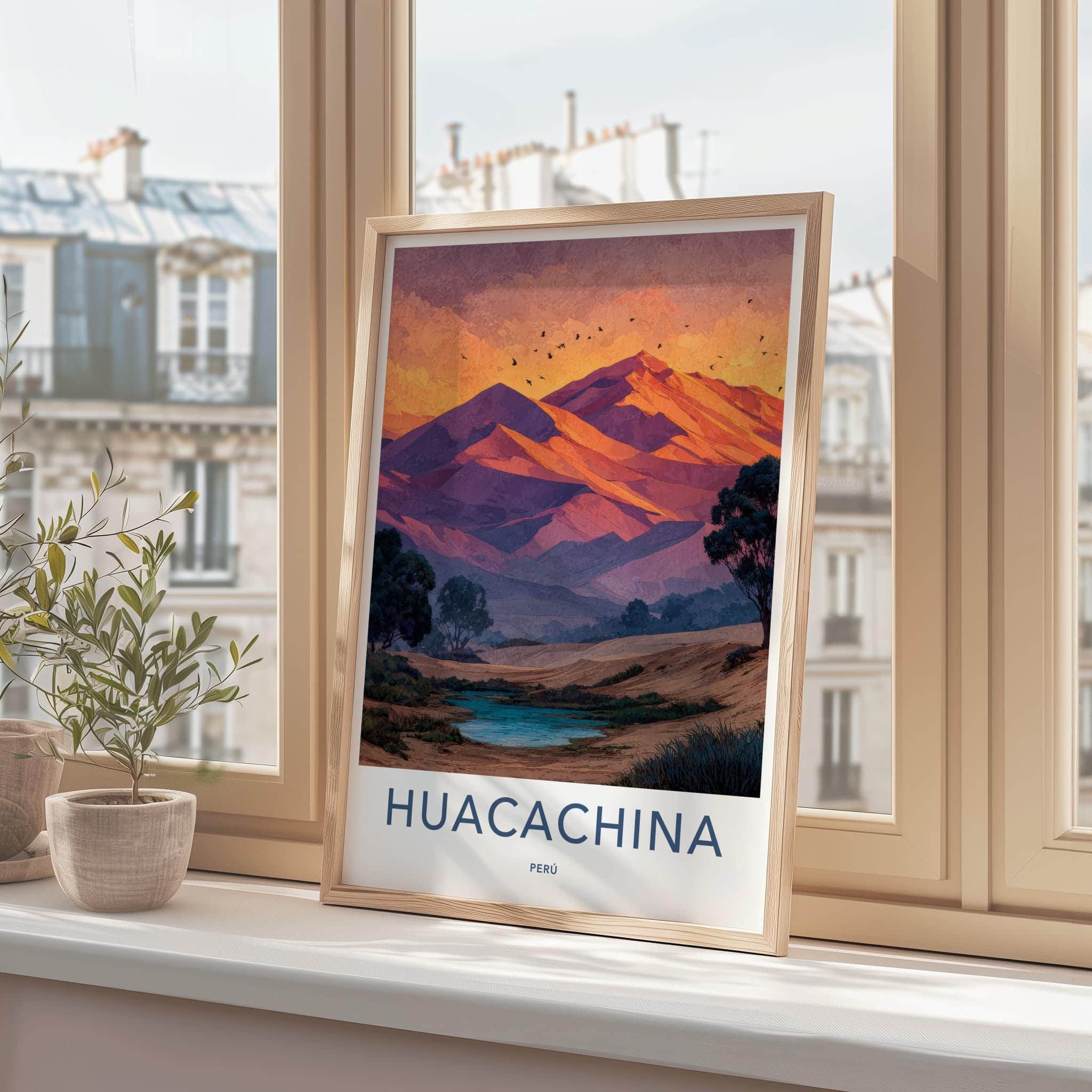 Huacachina Poster - Peru Travel Art - Desert Oasis Sunset Home Decor