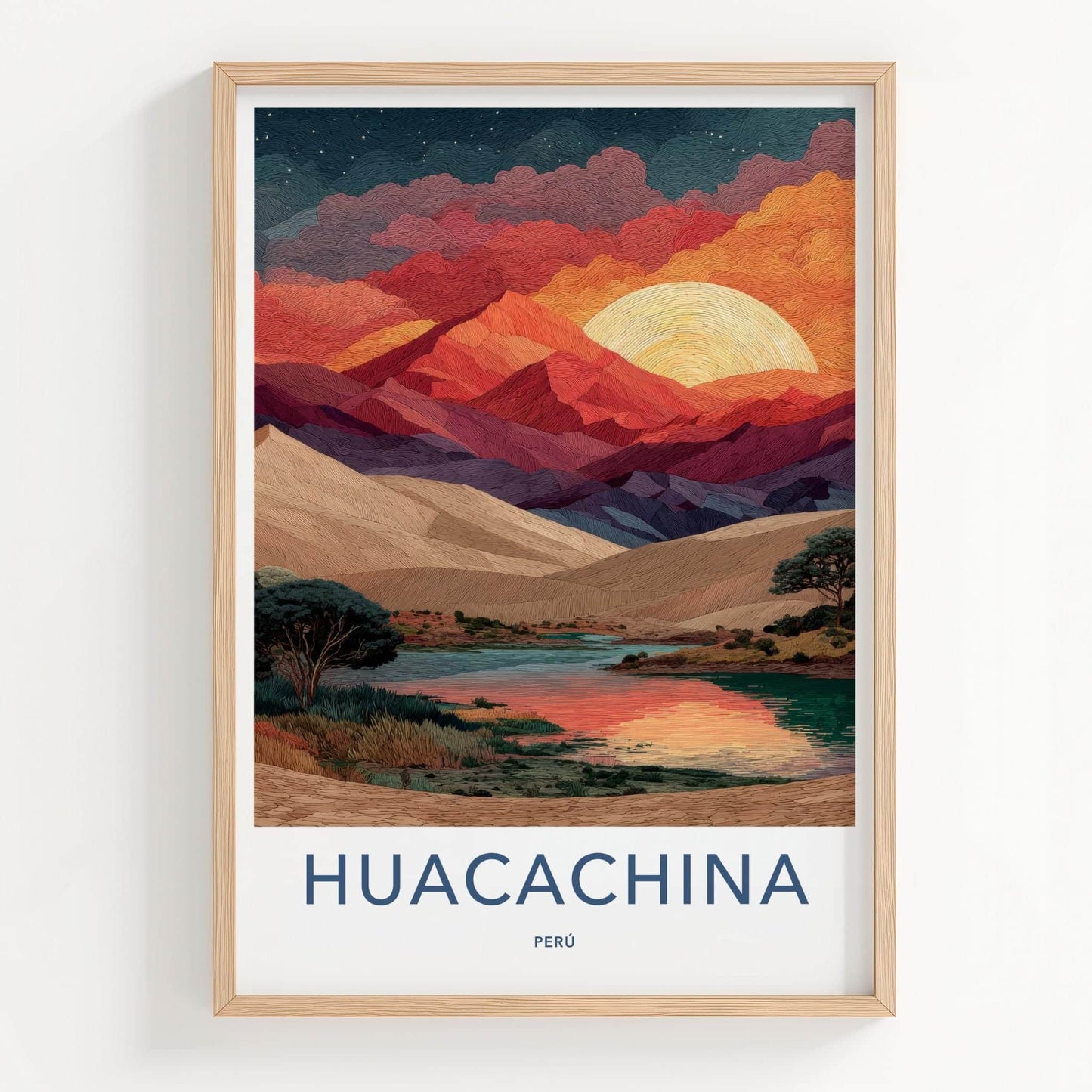 Huacachina Poster - Peru Travel Art - Vibrant Oasis Sunset Home Decor