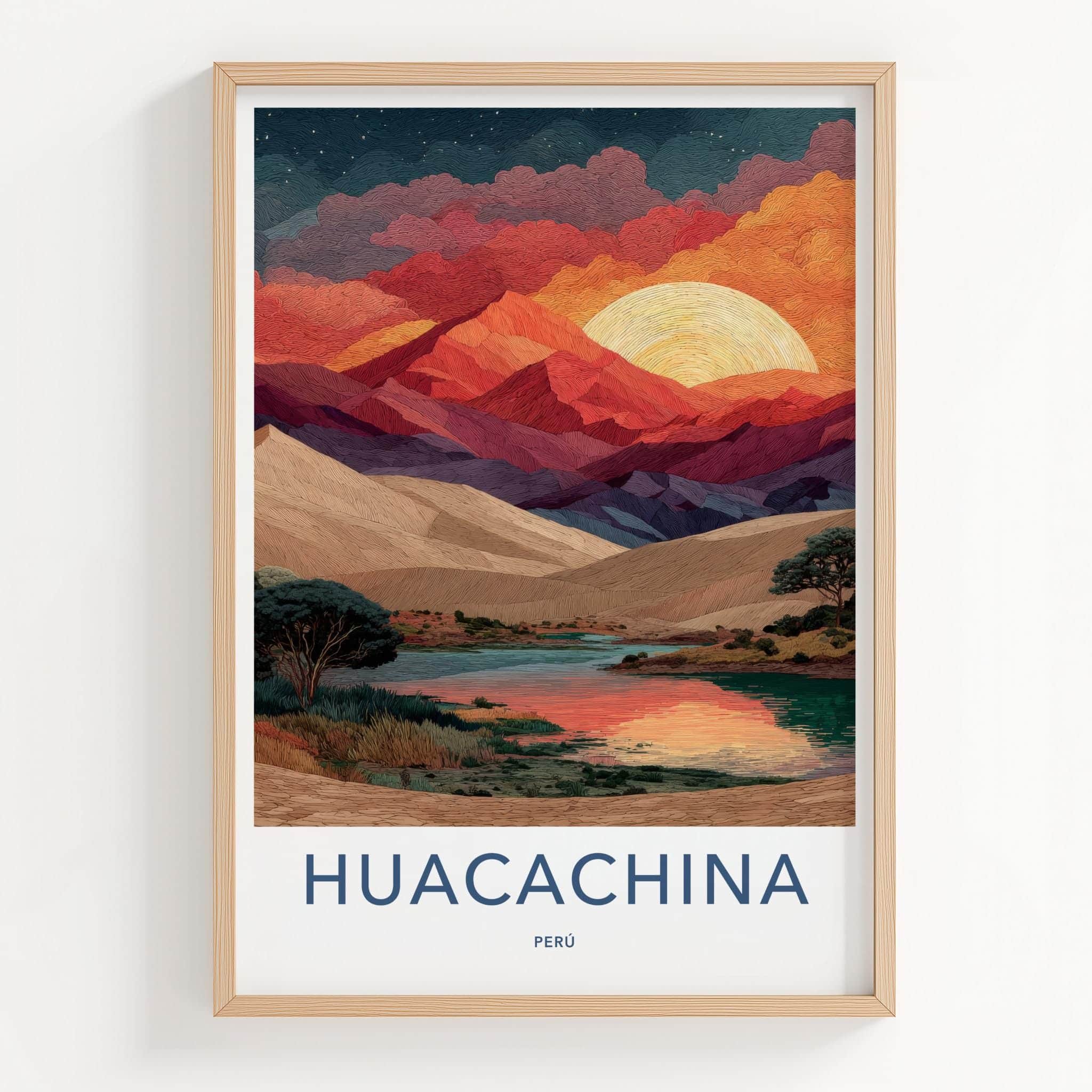 Huacachina Poster - Peru Travel Art - Vibrant Oasis Sunset Home Decor