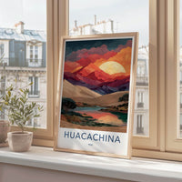 Huacachina Poster - Peru Travel Art - Vibrant Oasis Sunset Home Decor