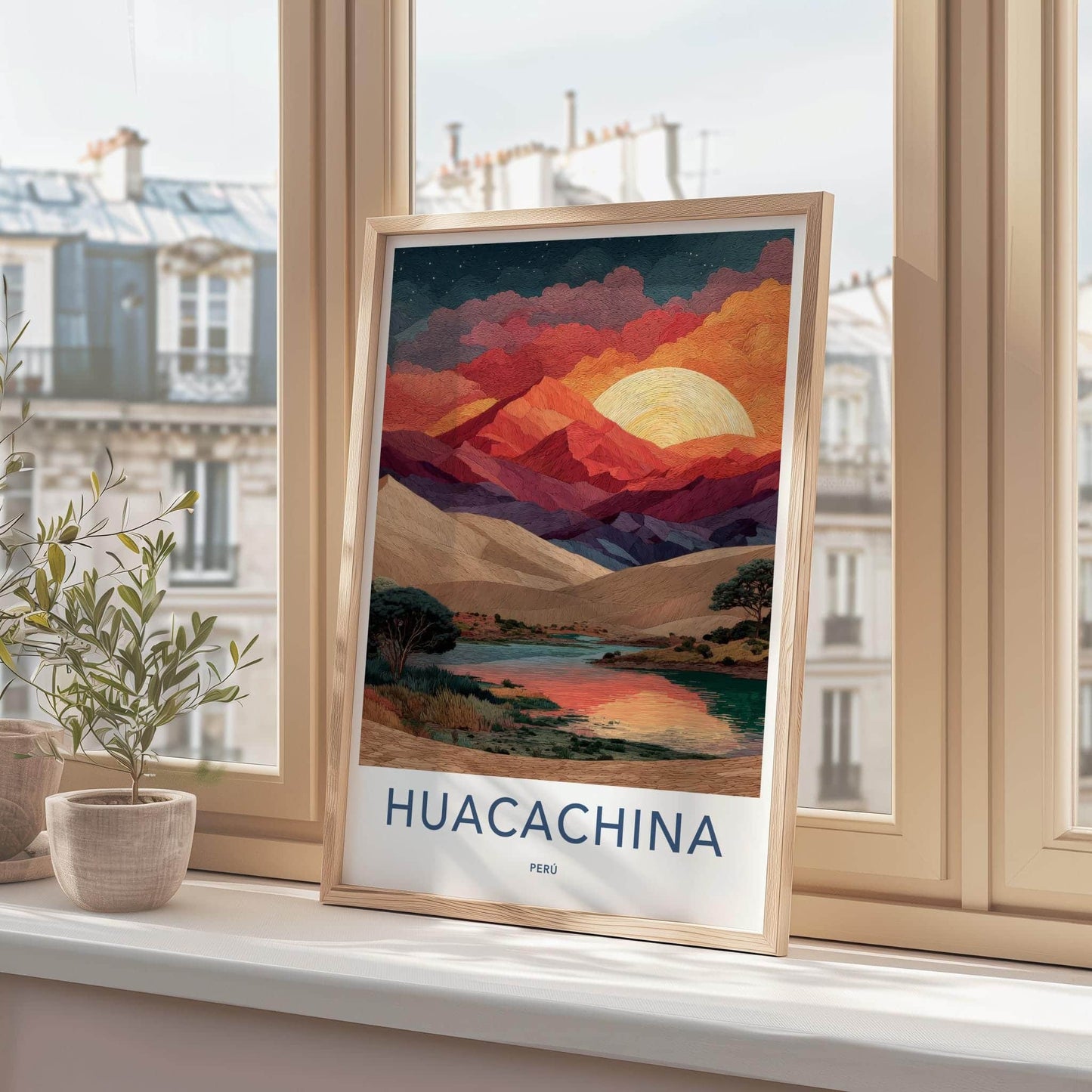 Huacachina Poster - Peru Travel Art - Vibrant Oasis Sunset Home Decor