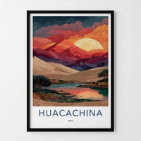 Huacachina Poster - Peru Travel Art - Vibrant Oasis Sunset Home Decor