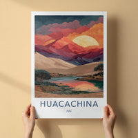 Huacachina Poster - Peru Travel Art - Vibrant Oasis Sunset Home Decor