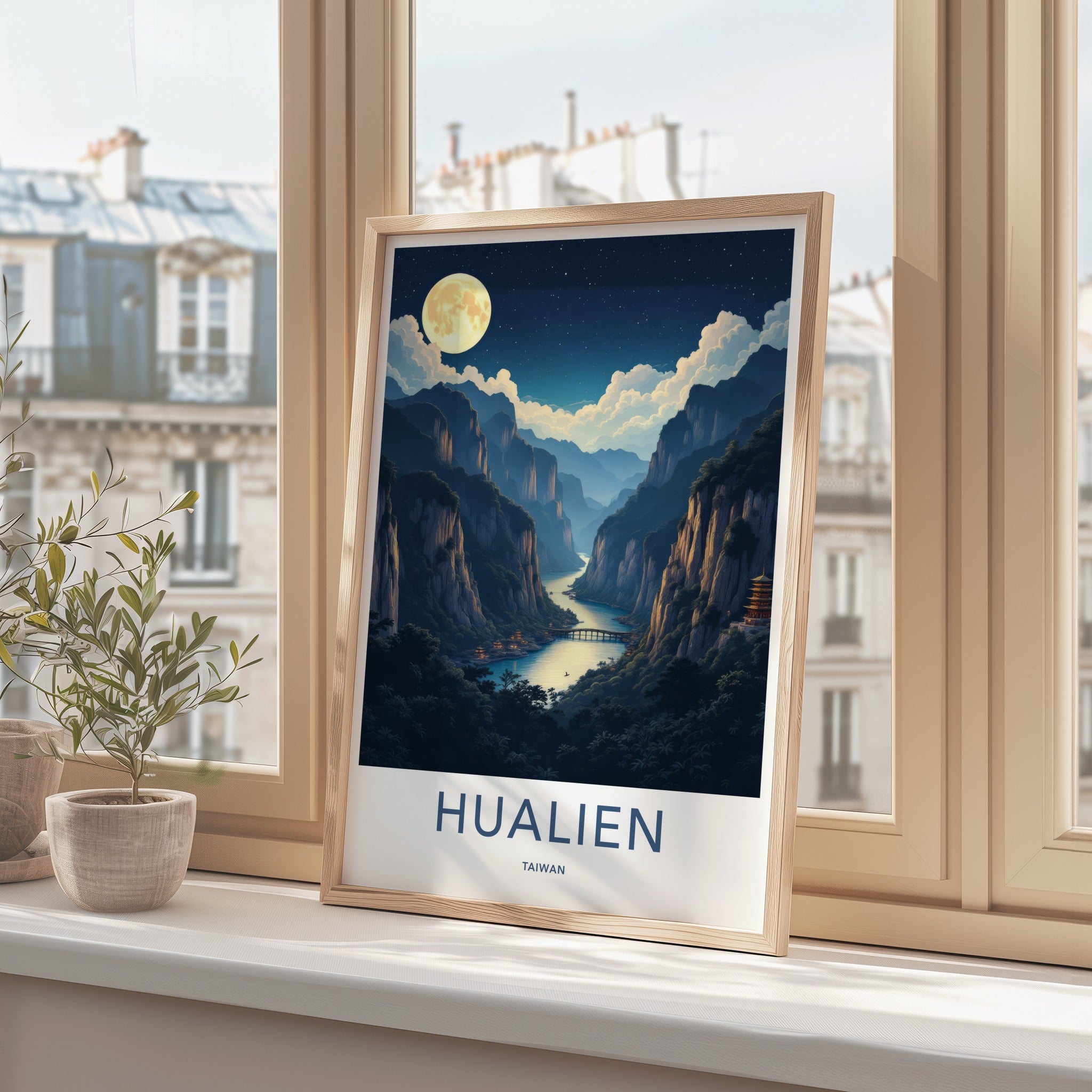 HUALIEN Poster - Taiwan Framed Art - Towering Cliffs River Wall Decor