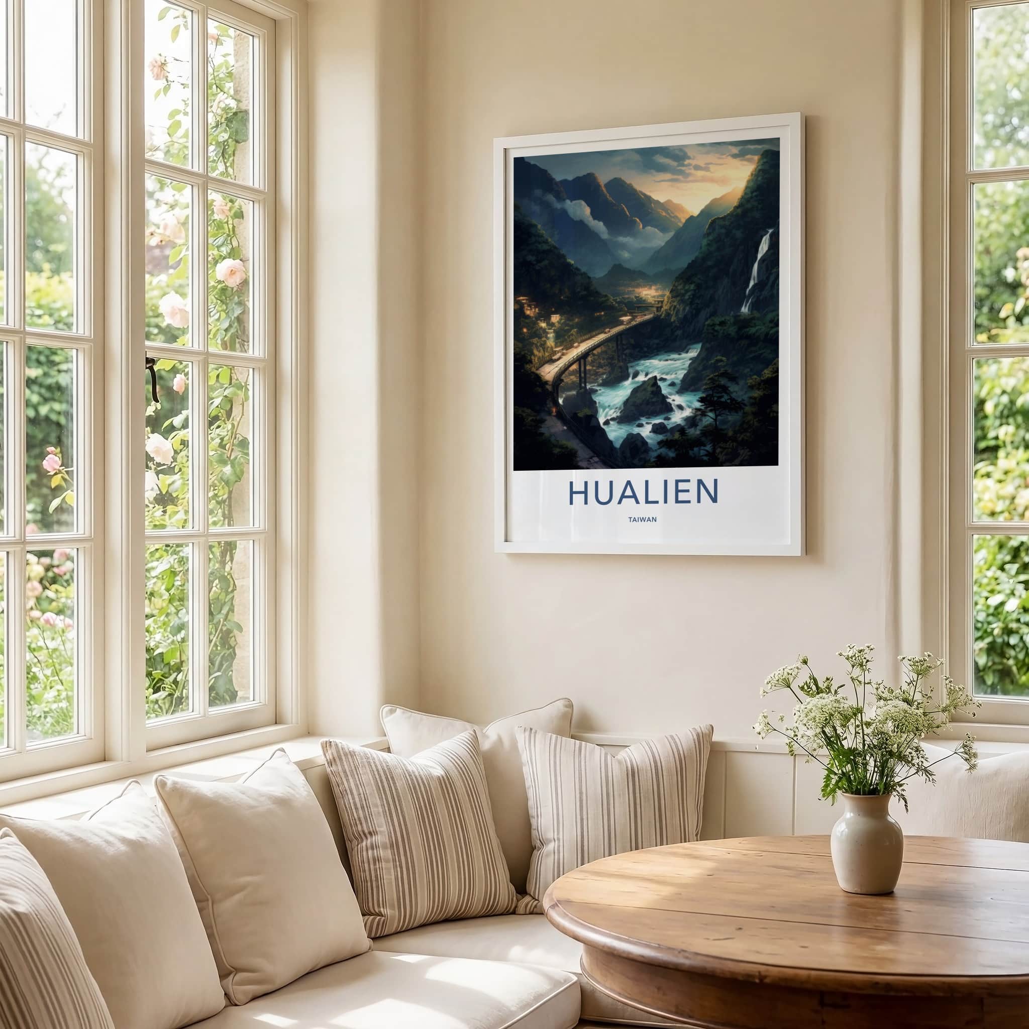 Hualien Poster - Taiwan Travel Art - Mountain River Sunset Home Decor