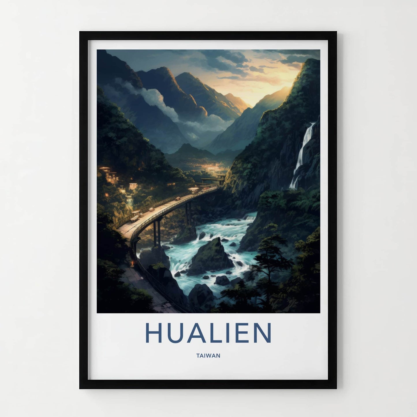 Hualien Poster - Taiwan Travel Art - Mountain River Sunset Home Decor