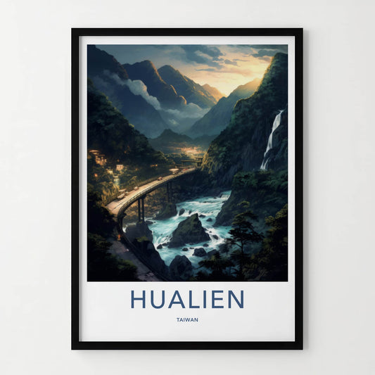 Hualien Poster - Taiwan Travel Art - Mountain River Sunset Home Decor