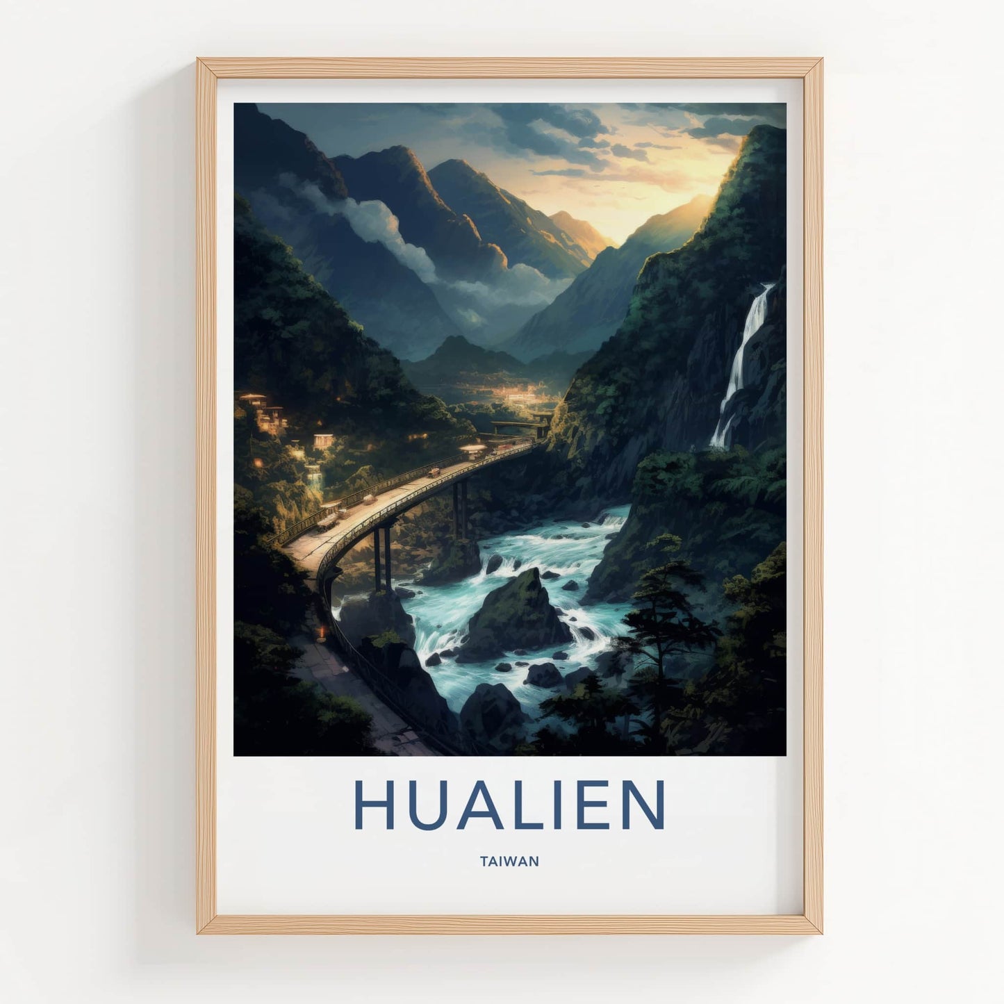 Hualien Poster - Taiwan Travel Art - Mountain River Sunset Home Decor