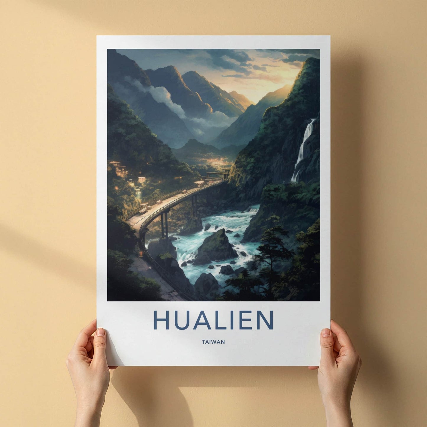 Hualien Poster - Taiwan Travel Art - Mountain River Sunset Home Decor