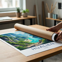 Hualien Poster - Taiwan Travel Art - Turquoise River Cliffs Wall Decor