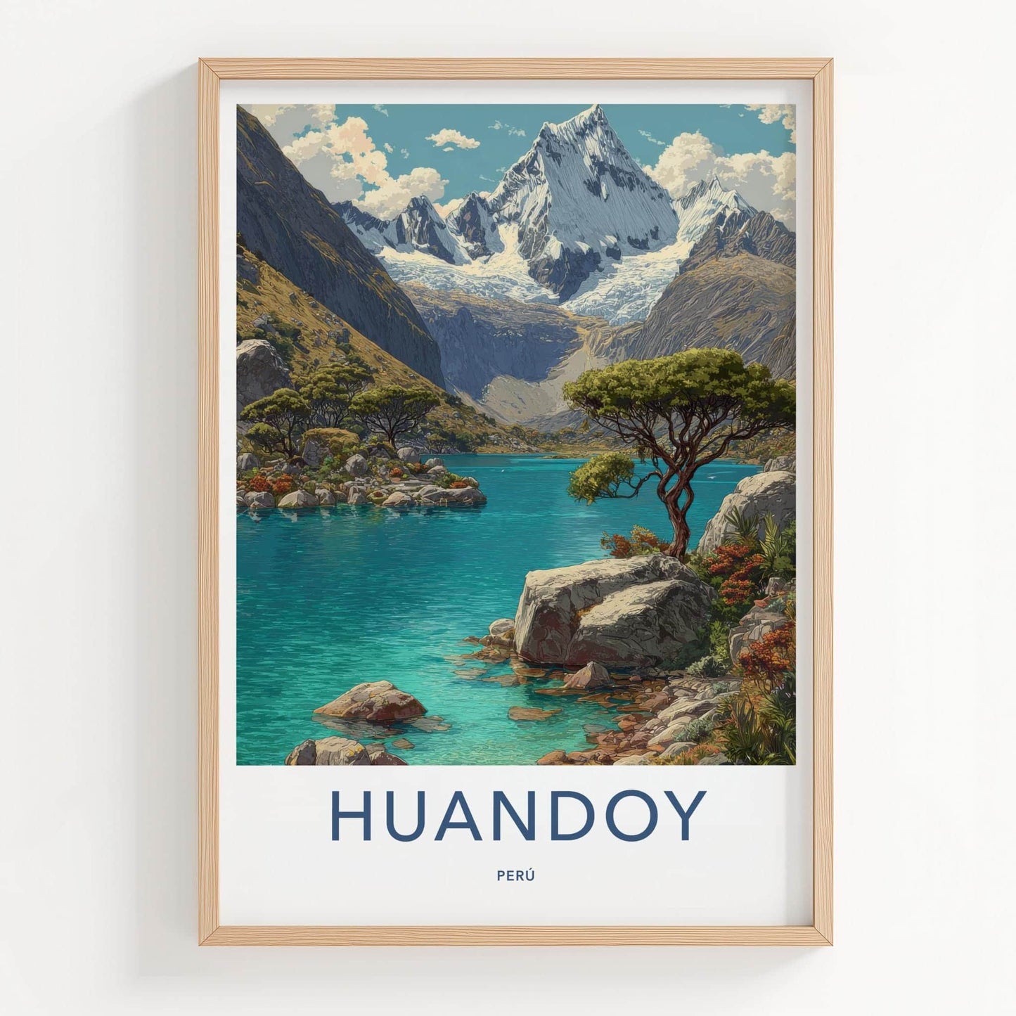 Huandoy Poster - Peru Travel Art - Snowy Mountain Turquoise Lake Home Decor