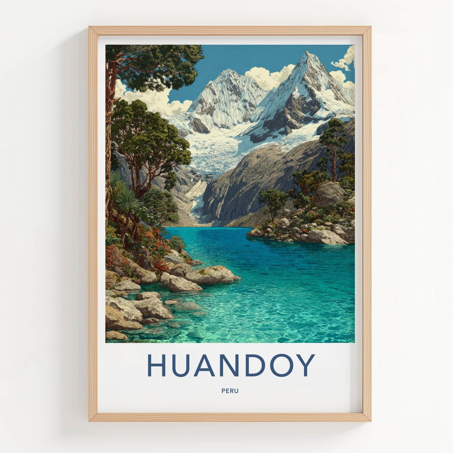 Huandoy Poster - Peru Travel Print - Glacier Lake Green Home Decor
