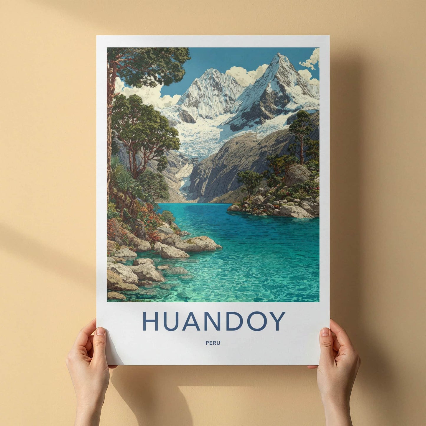 Huandoy Poster - Peru Travel Print - Glacier Lake Green Home Decor