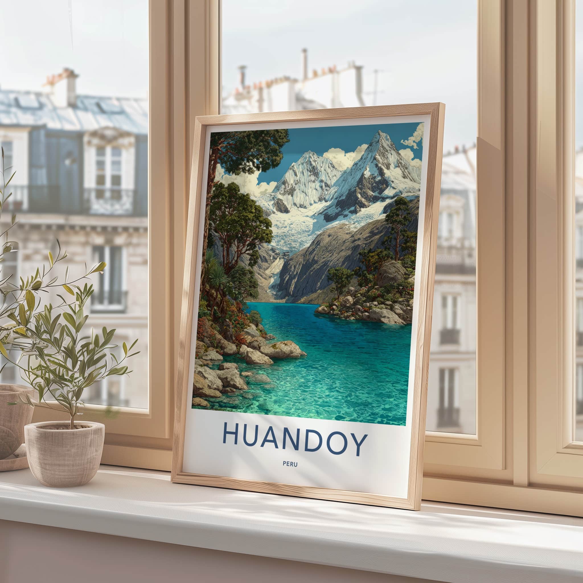 Huandoy Poster - Peru Travel Print - Glacier Lake Green Home Decor