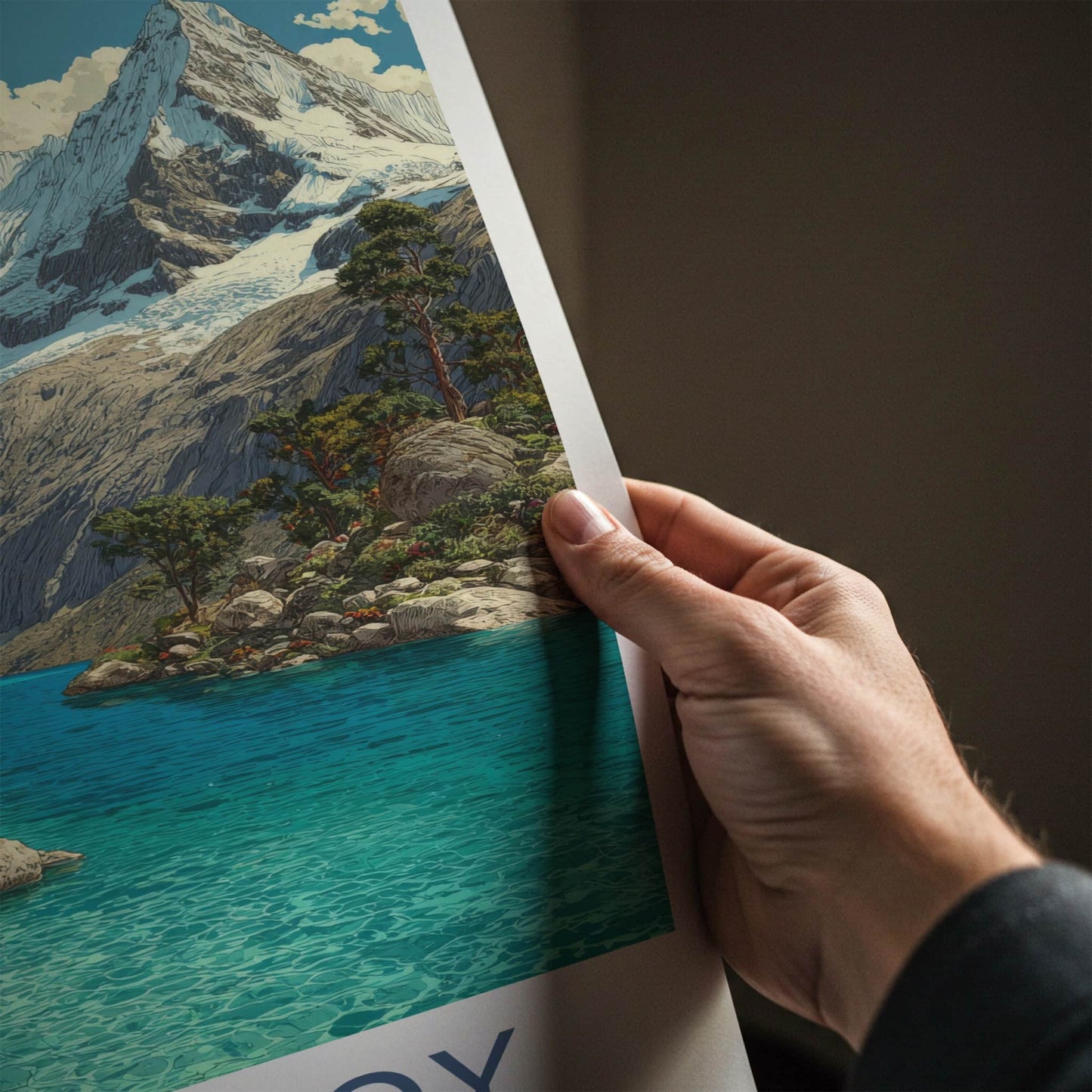Huandoy Poster - Peru Travel Print - Glacier Lake Green Home Decor