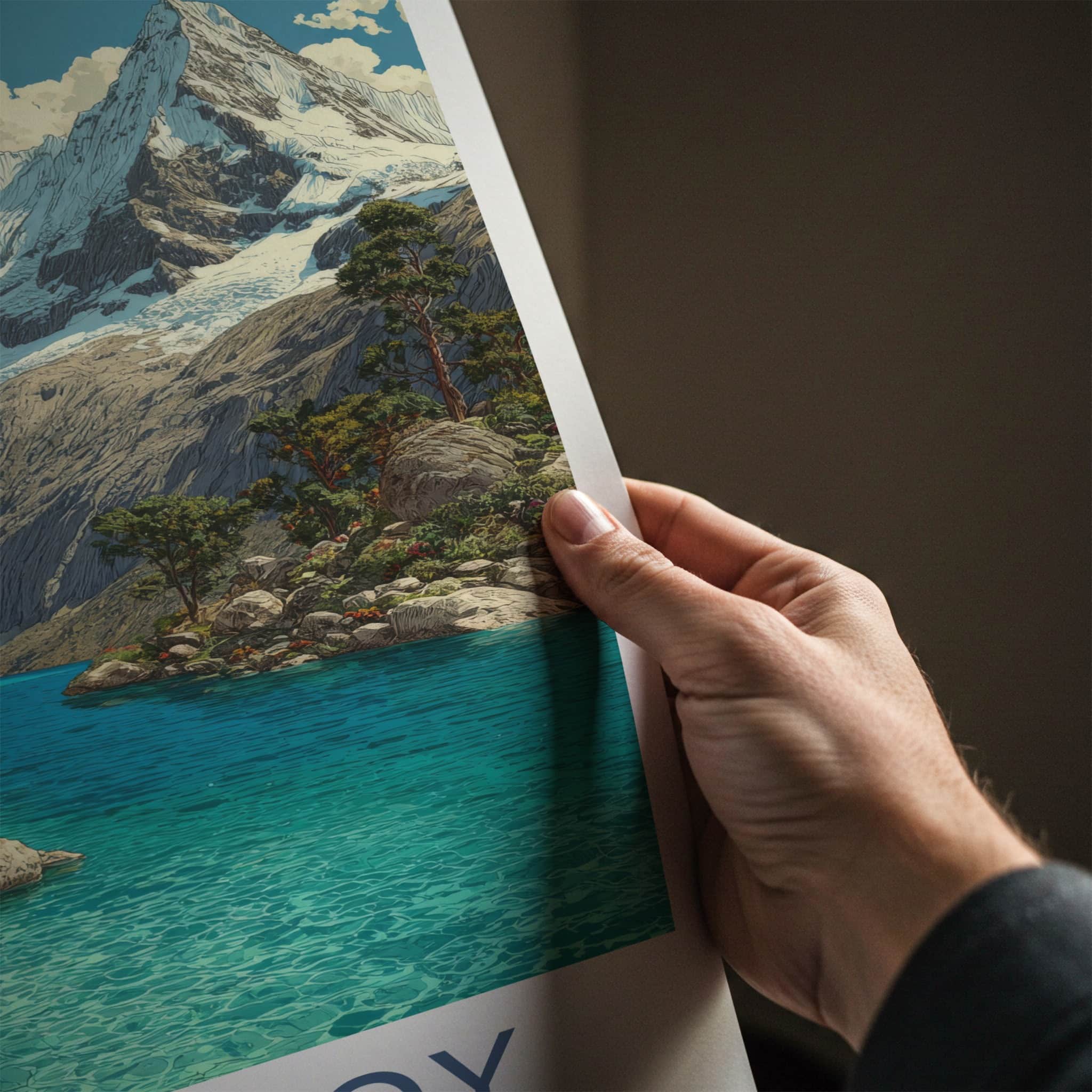 Huandoy Poster - Peru Travel Print - Glacier Lake Green Home Decor