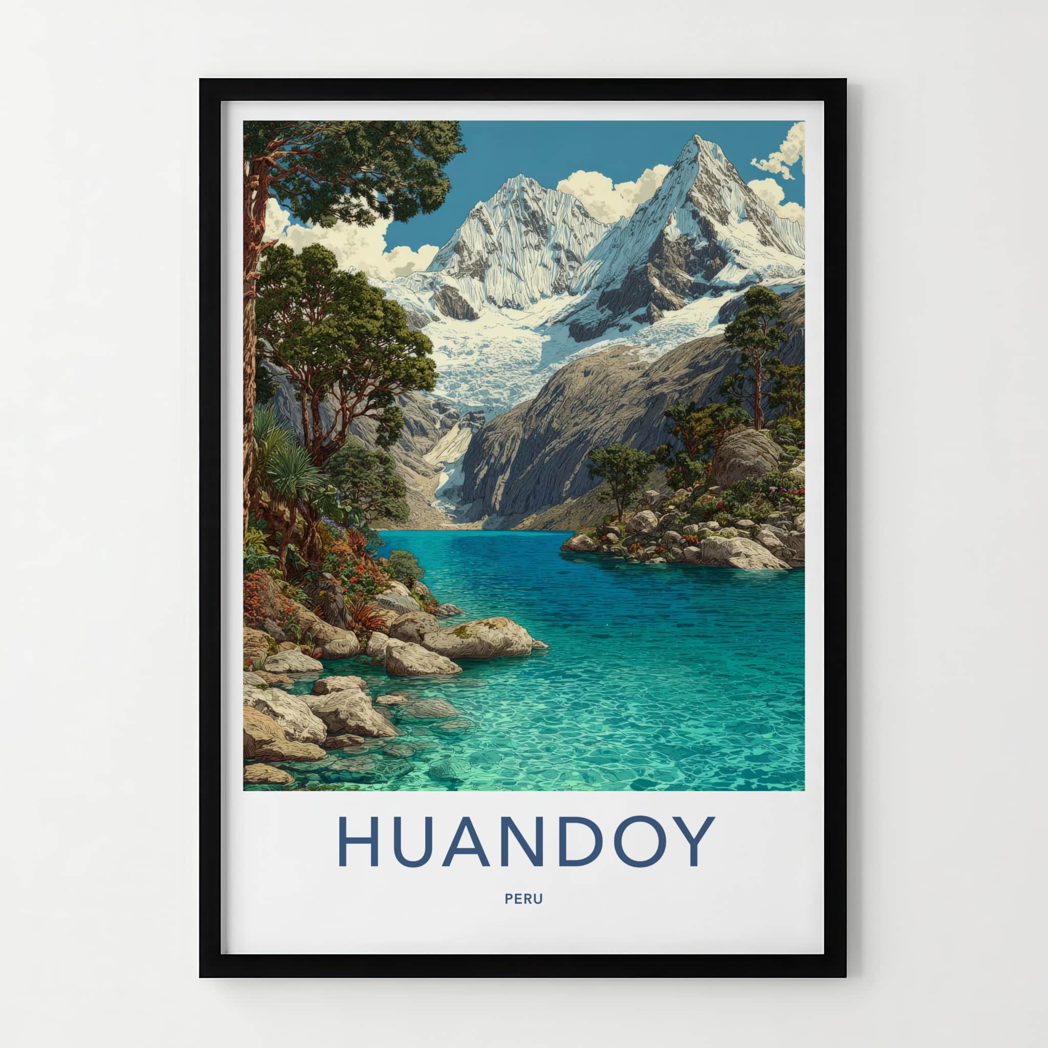 Huandoy Poster - Peru Travel Print - Glacier Lake Green Home Decor
