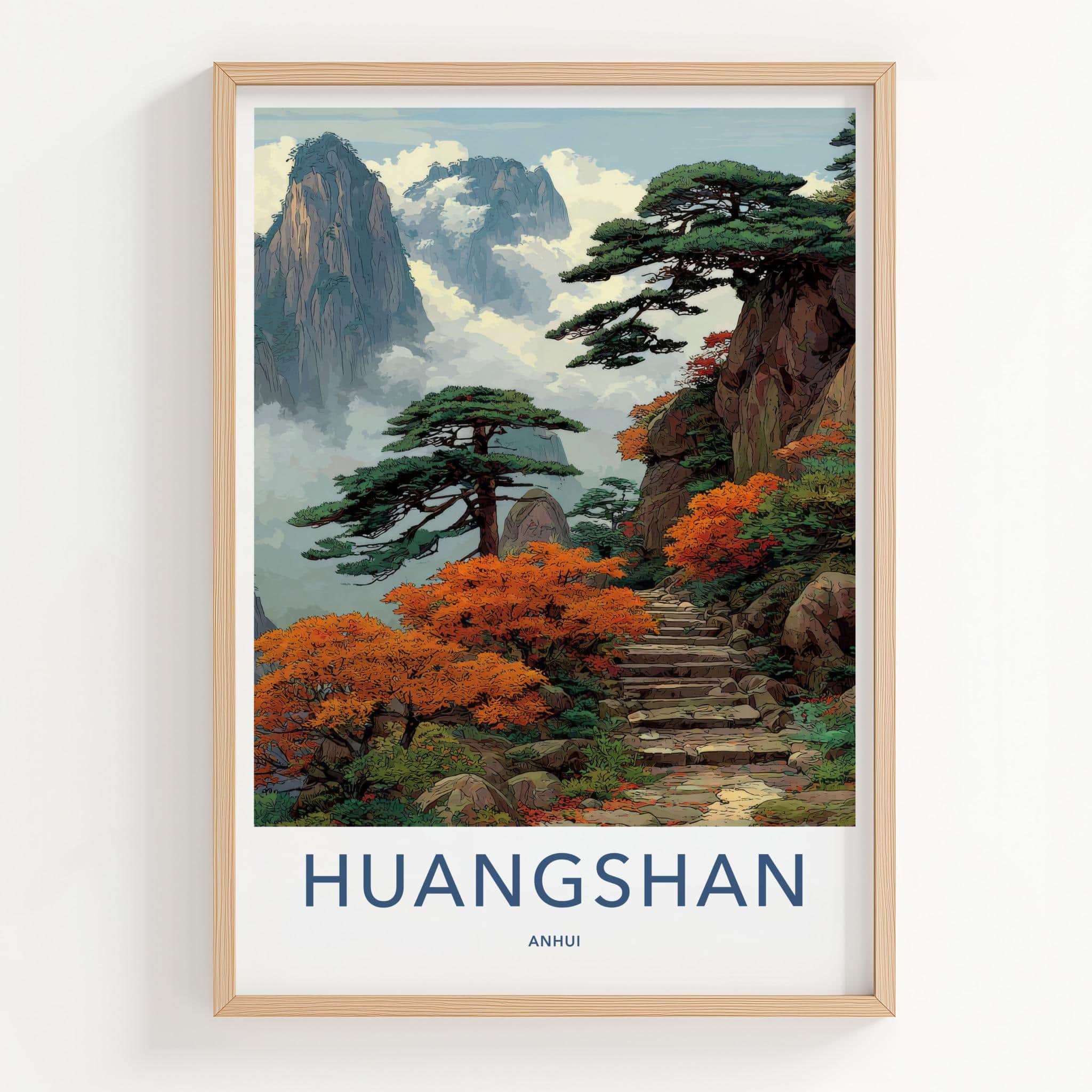 Huangshan Poster - China Travel Art - Misty Mountain Pines Home Decor