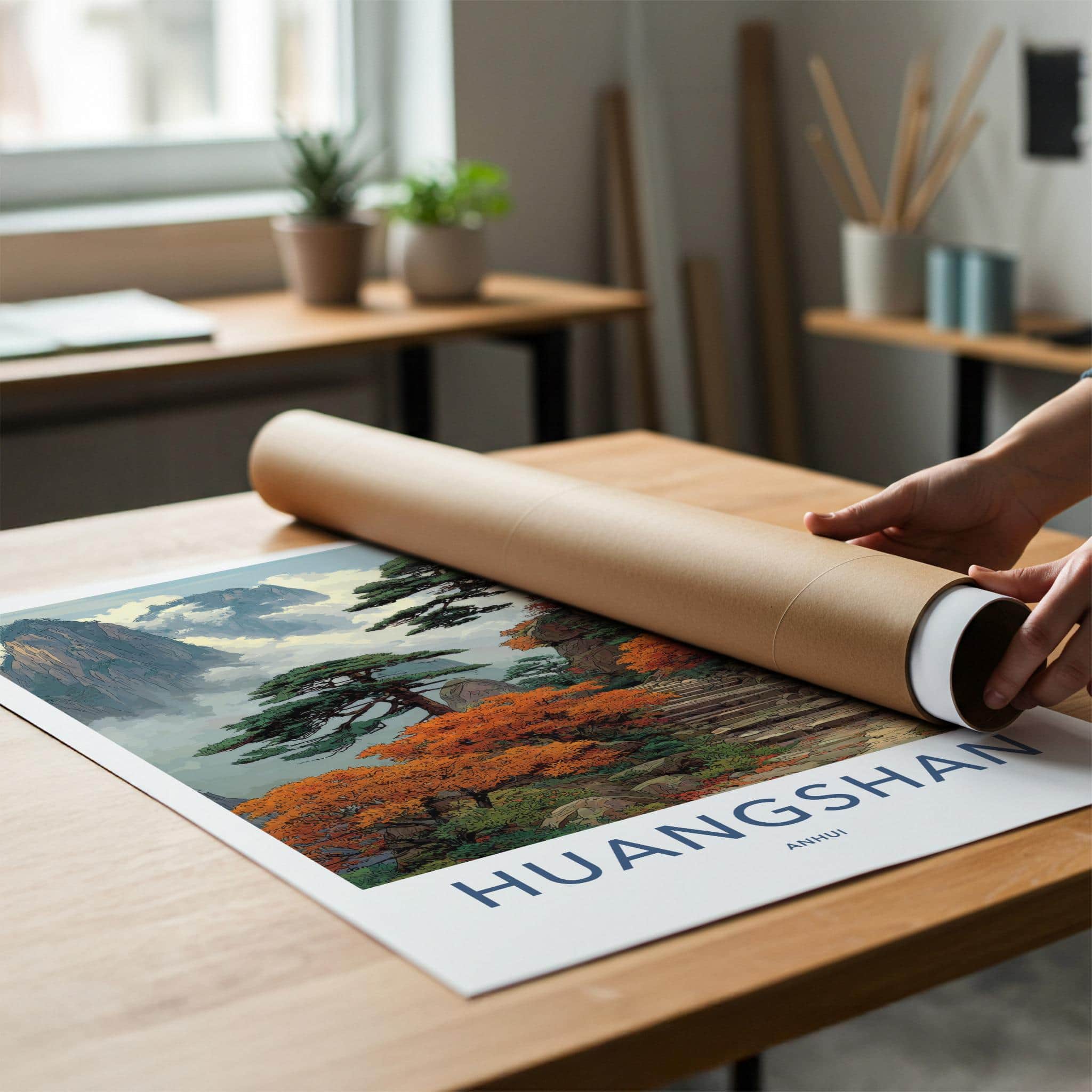 Huangshan Poster - China Travel Art - Misty Mountain Pines Home Decor