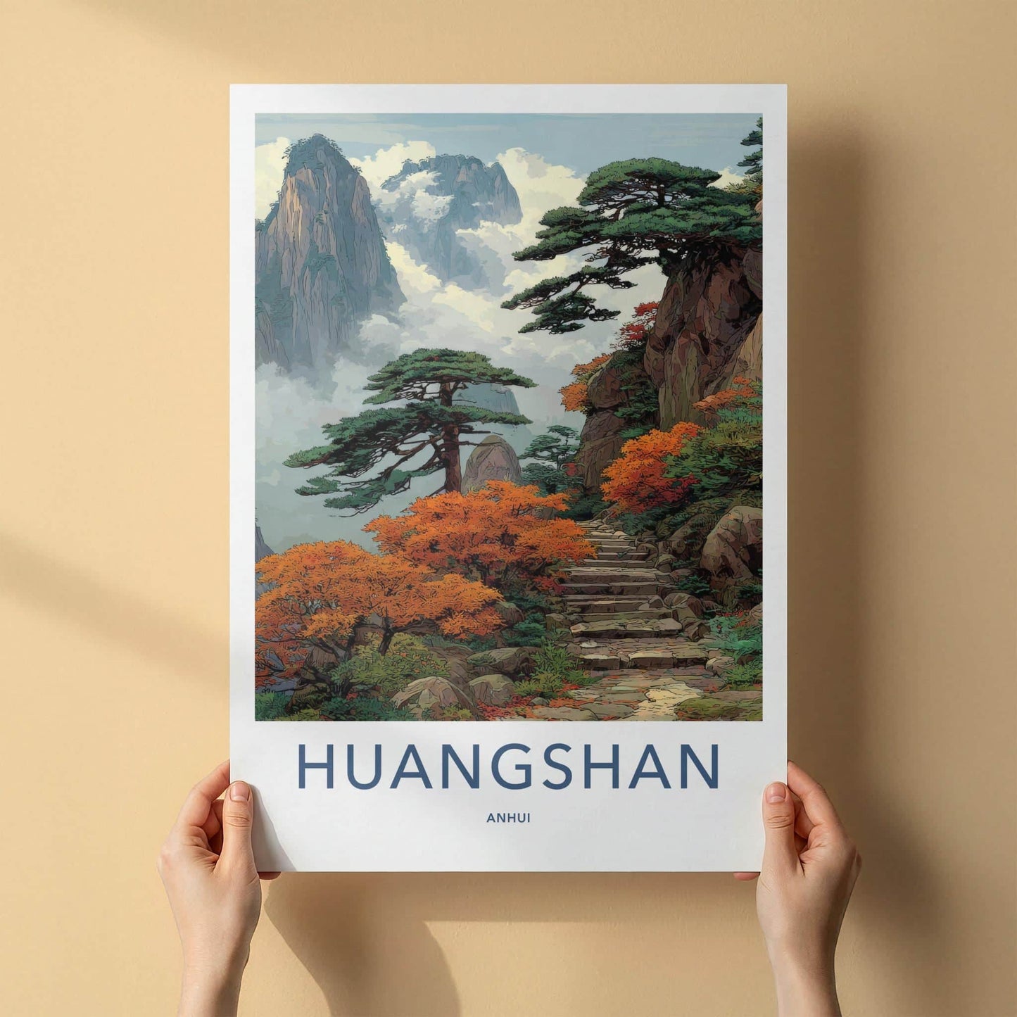 Huangshan Poster - China Travel Art - Misty Mountain Pines Home Decor