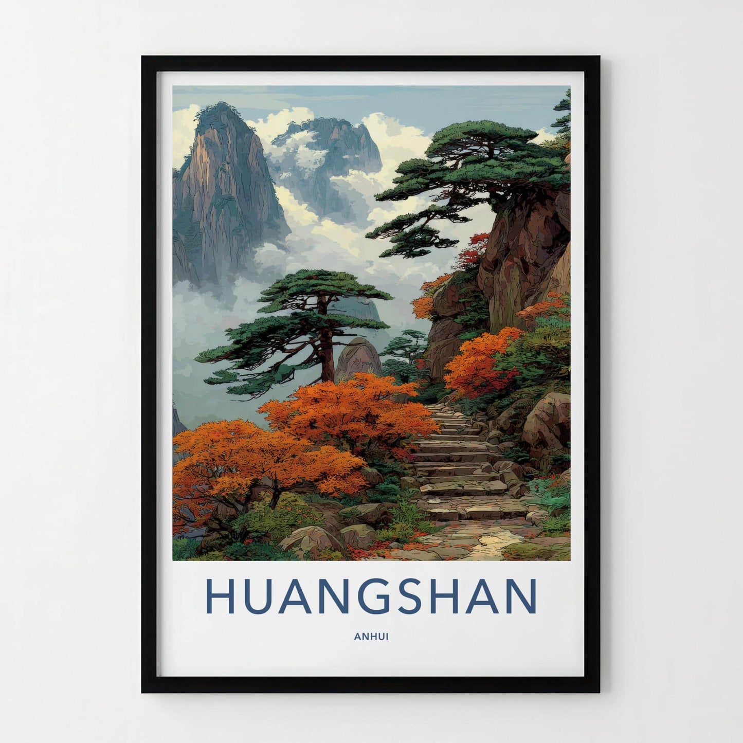 Huangshan Poster - China Travel Art - Misty Mountain Pines Home Decor