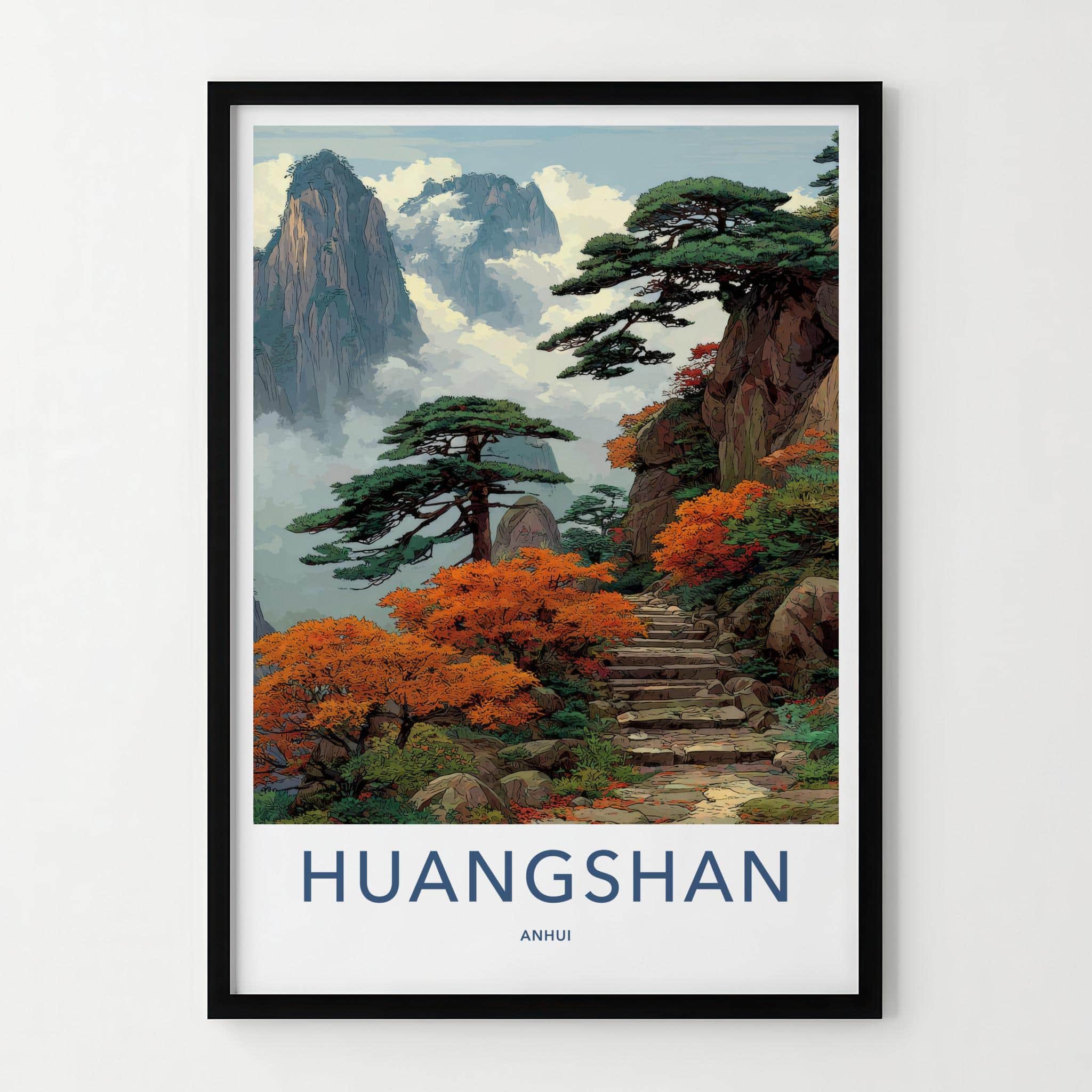 Huangshan Poster - China Travel Art - Misty Mountain Pines Home Decor