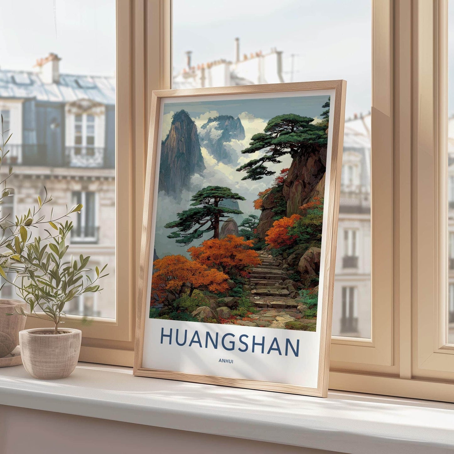 Huangshan Poster - China Travel Art - Misty Mountain Pines Home Decor