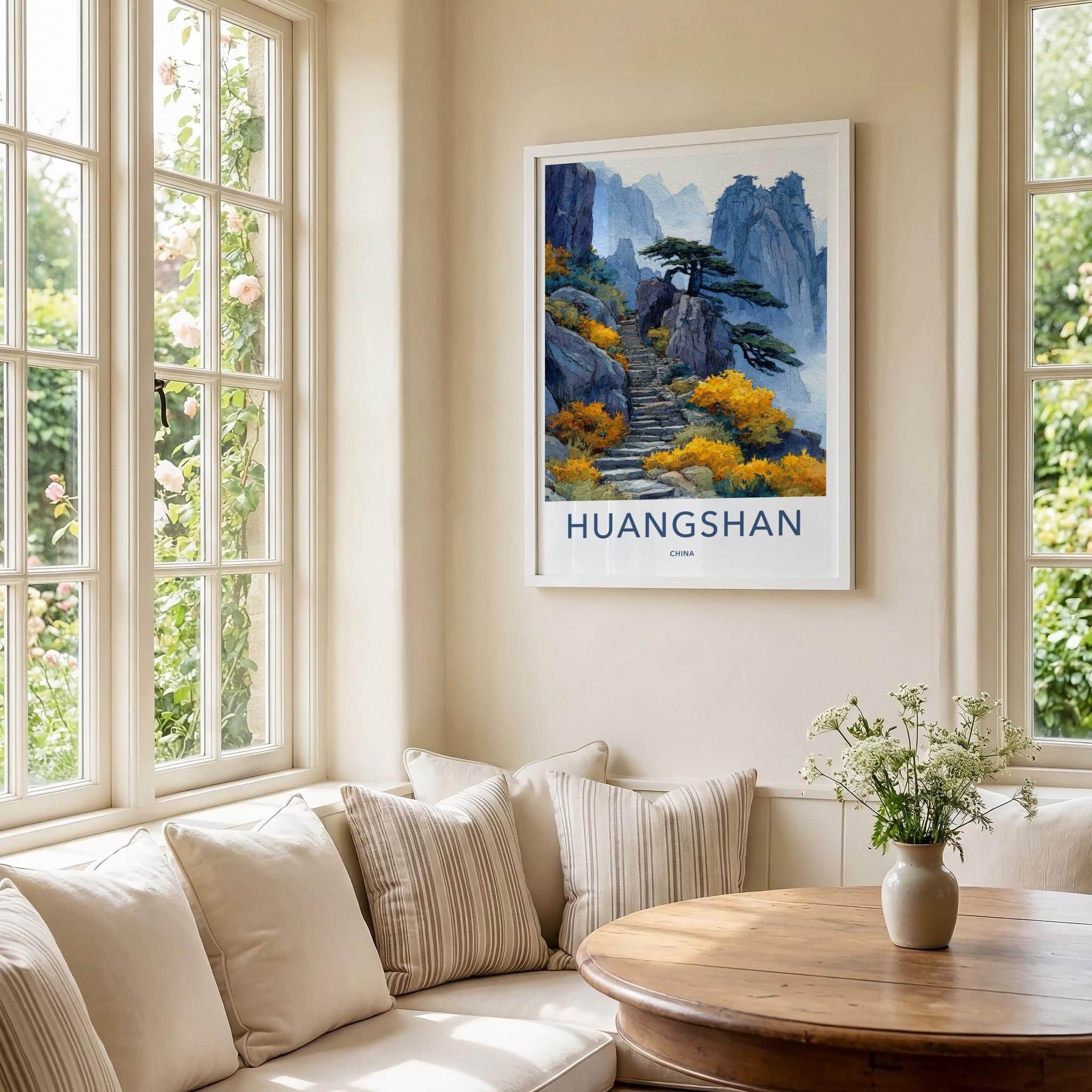 Huangshan Poster - China Travel Art - Misty Mountain Steps Home Decor