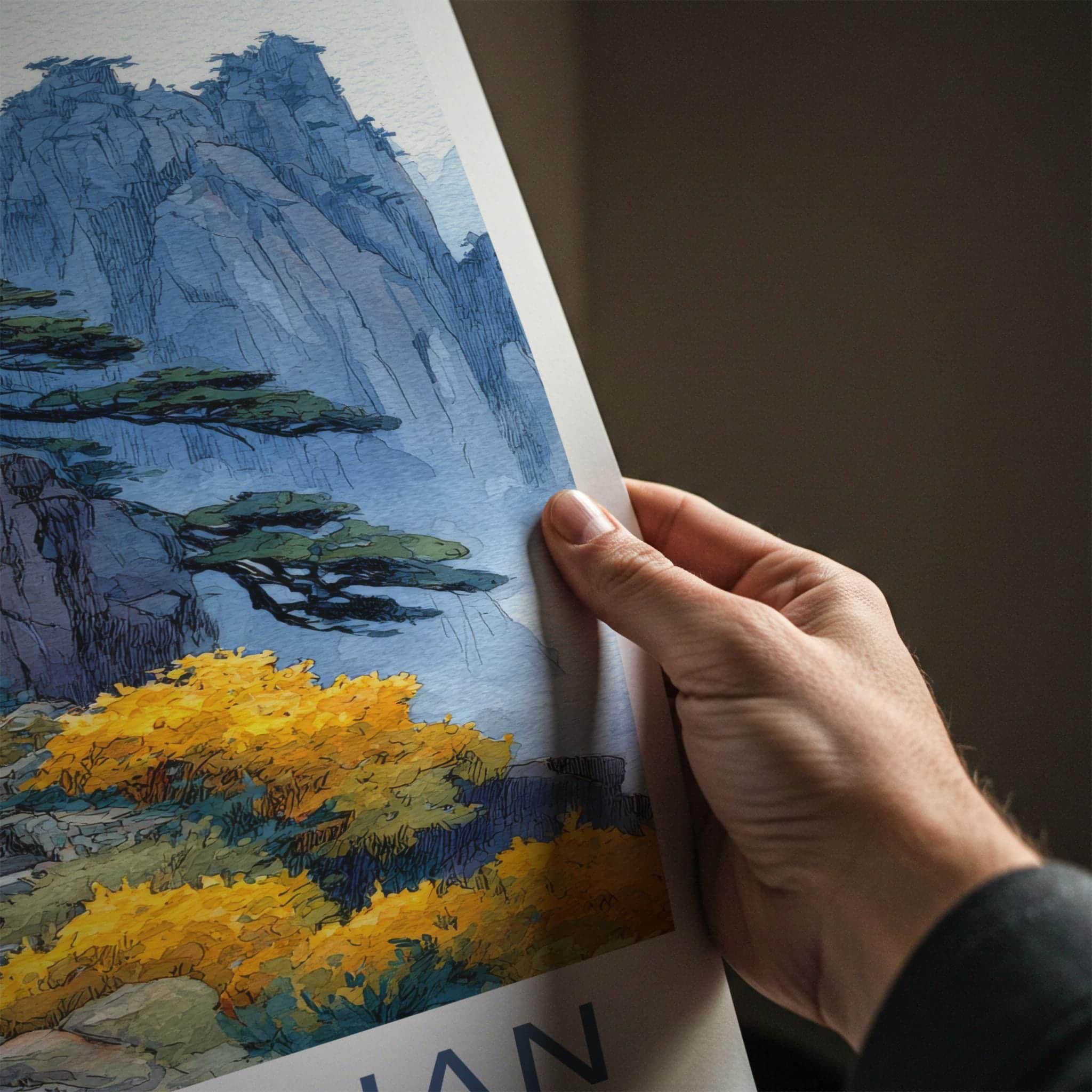 Huangshan Poster - China Travel Art - Misty Mountain Steps Home Decor