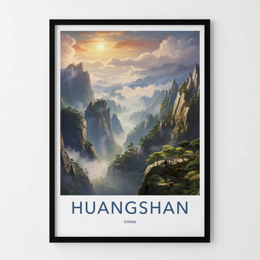 HUANGSHAN Poster - China Travel Art - Misty Mountain Sunrise Home Decor